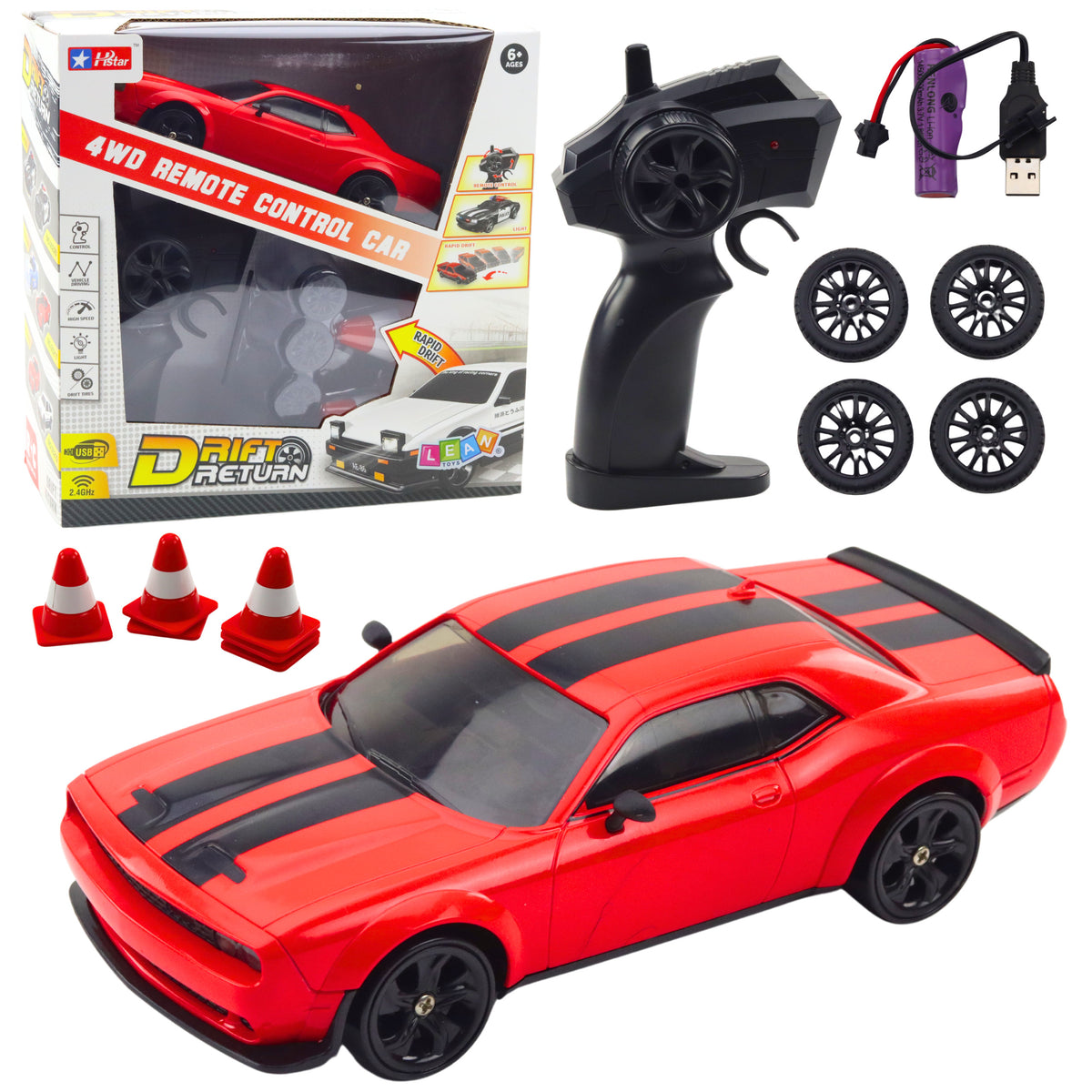 Car Sports Drift Interchangeable Wheels Remote Controlled Rc 4wd Red Sport