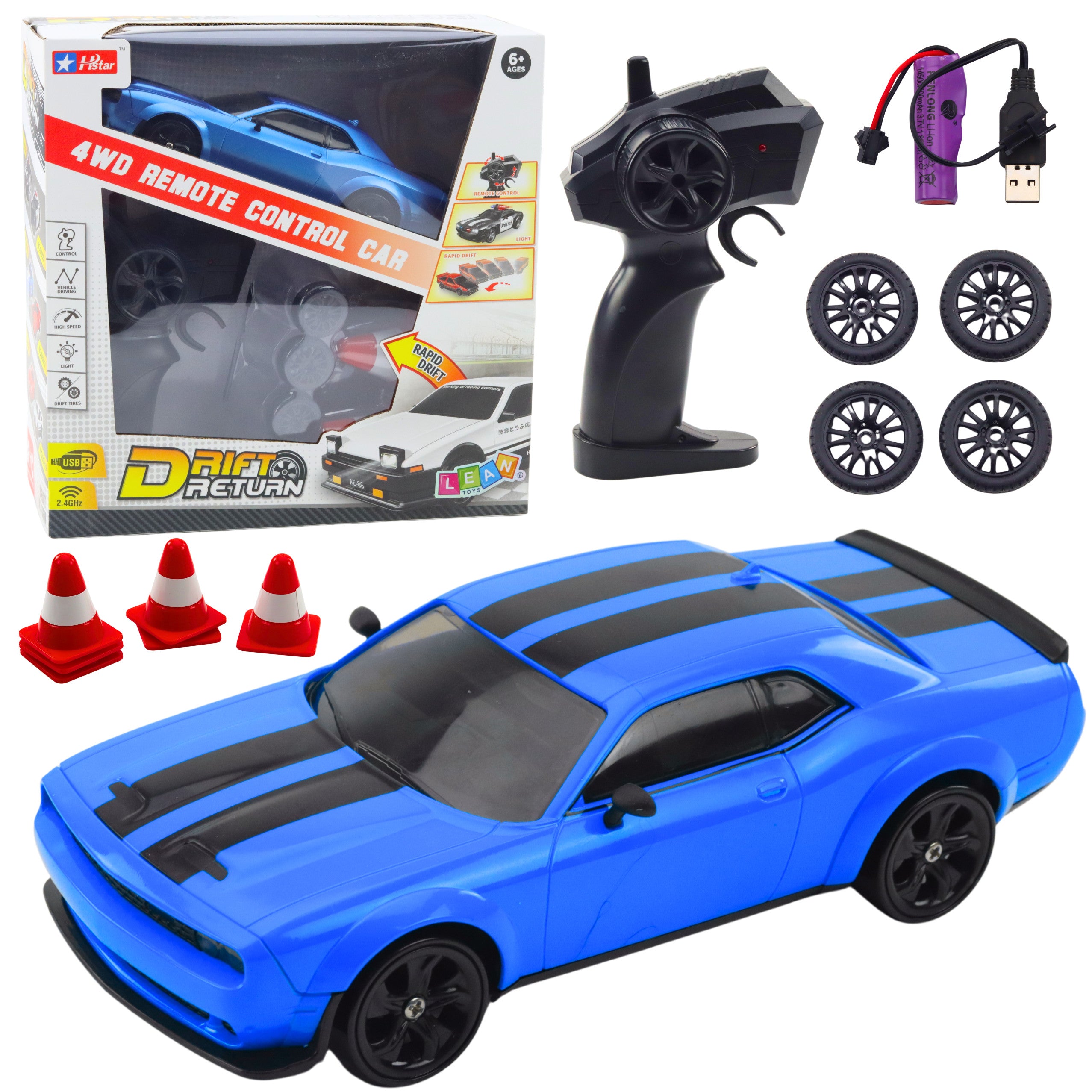 Car Sports Drift Interchangeable Wheels Remote Controlled Rc 4wd Blue Sport