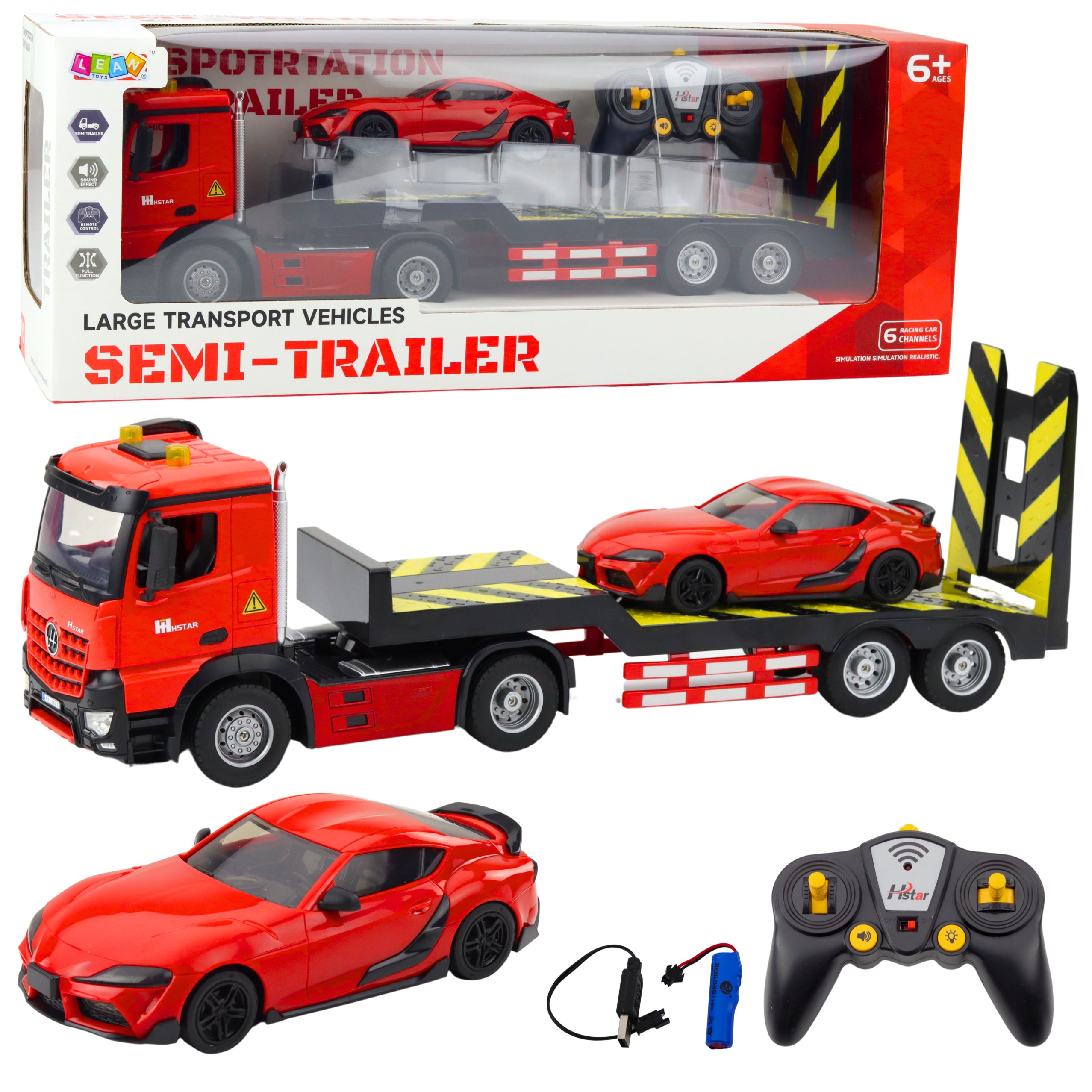 Remote Controlled Rc Car Transporter Set Sports Car Red 1:16