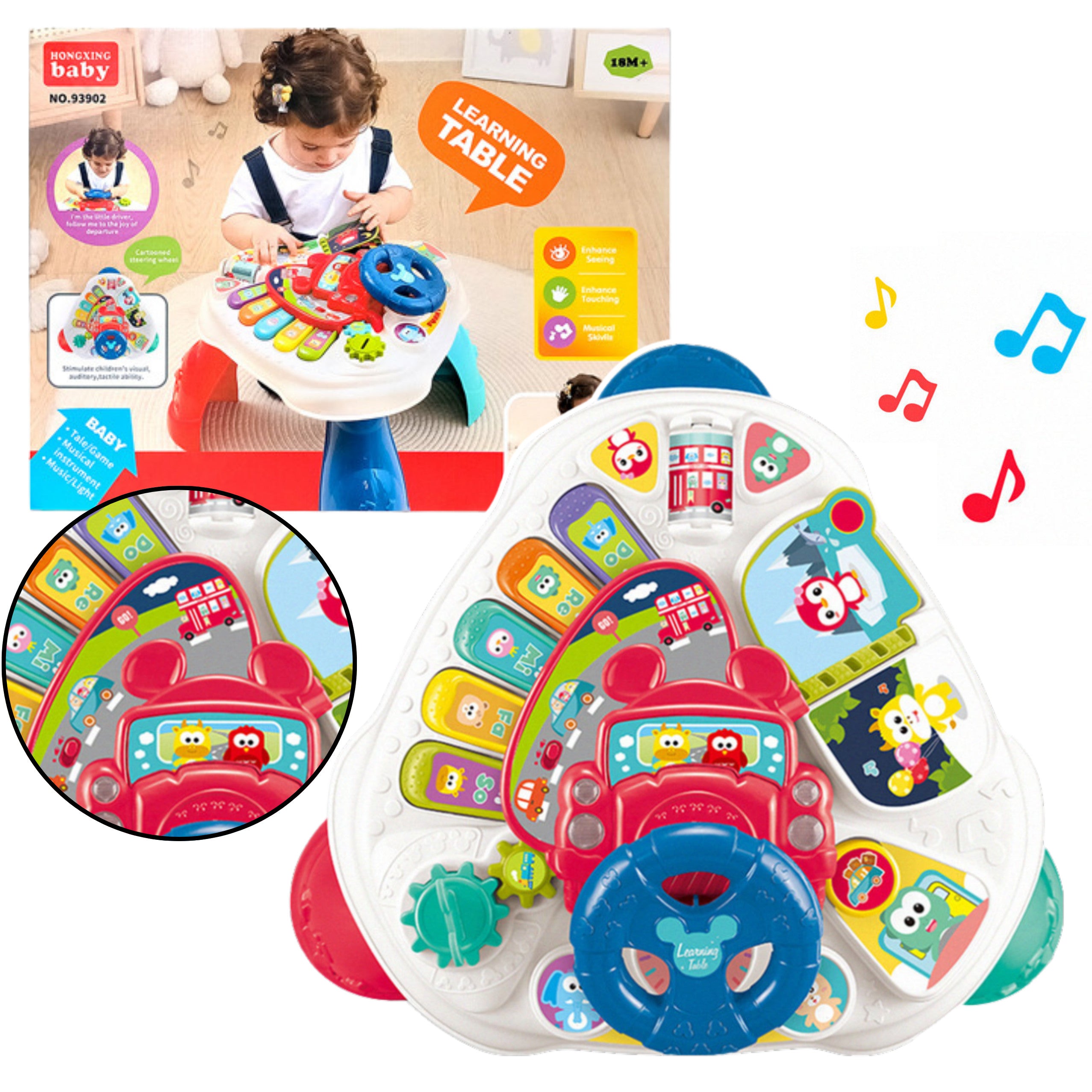 Interactive Educational Table With Steering Wheel Triangular Colored