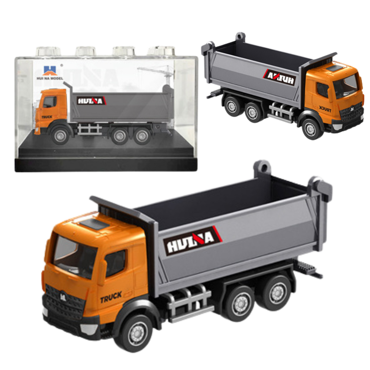 Caminhão basculante de metal modelo colecionável Huina Orange 1:80