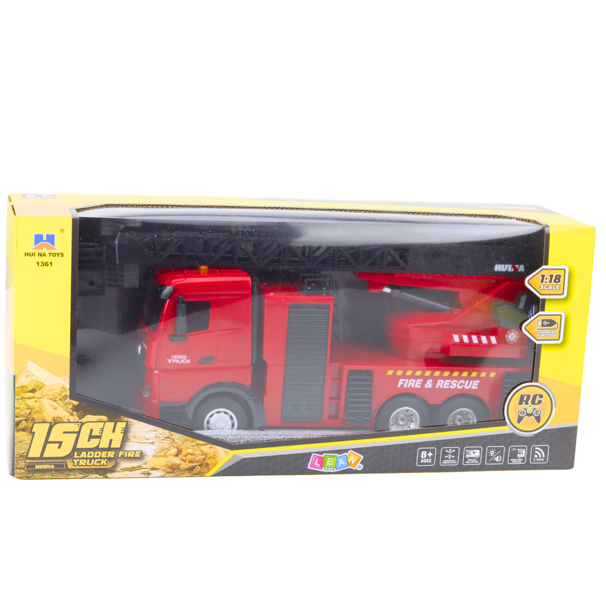 Fire Truck Extendable Ladder Water Spray Huina 1:18