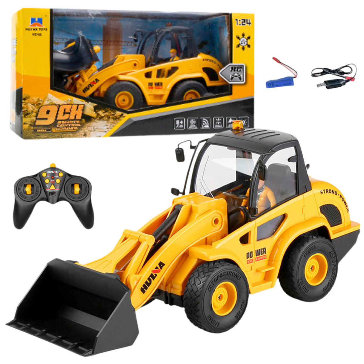 Retroescavadeira Bulldozer Controle Remoto Rc Huina 1:24