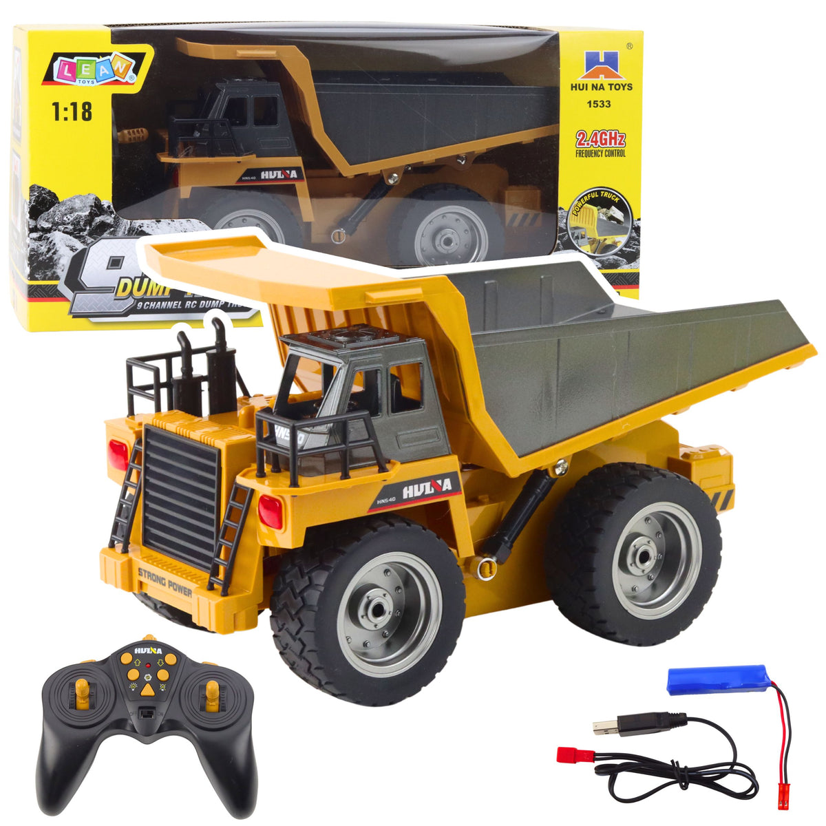 Caminhão basculante Huina Rc amarelo 9 canais 1:18