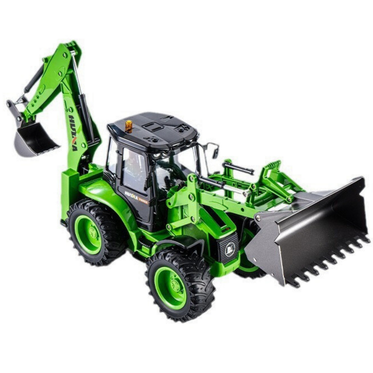 Remote Control Backhoe Loader Rc Lights Sound Green Huina 1:14