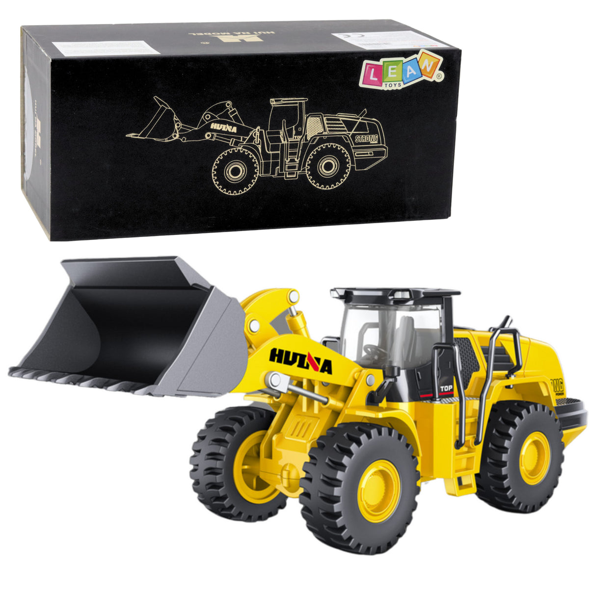 Retroescavadeira Construção Metálica Huina Amarelo 1:50