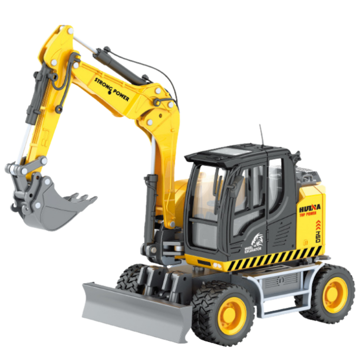 Escavadeira de Rodas com Bulldozer Metal Huina Amarelo 1:50
