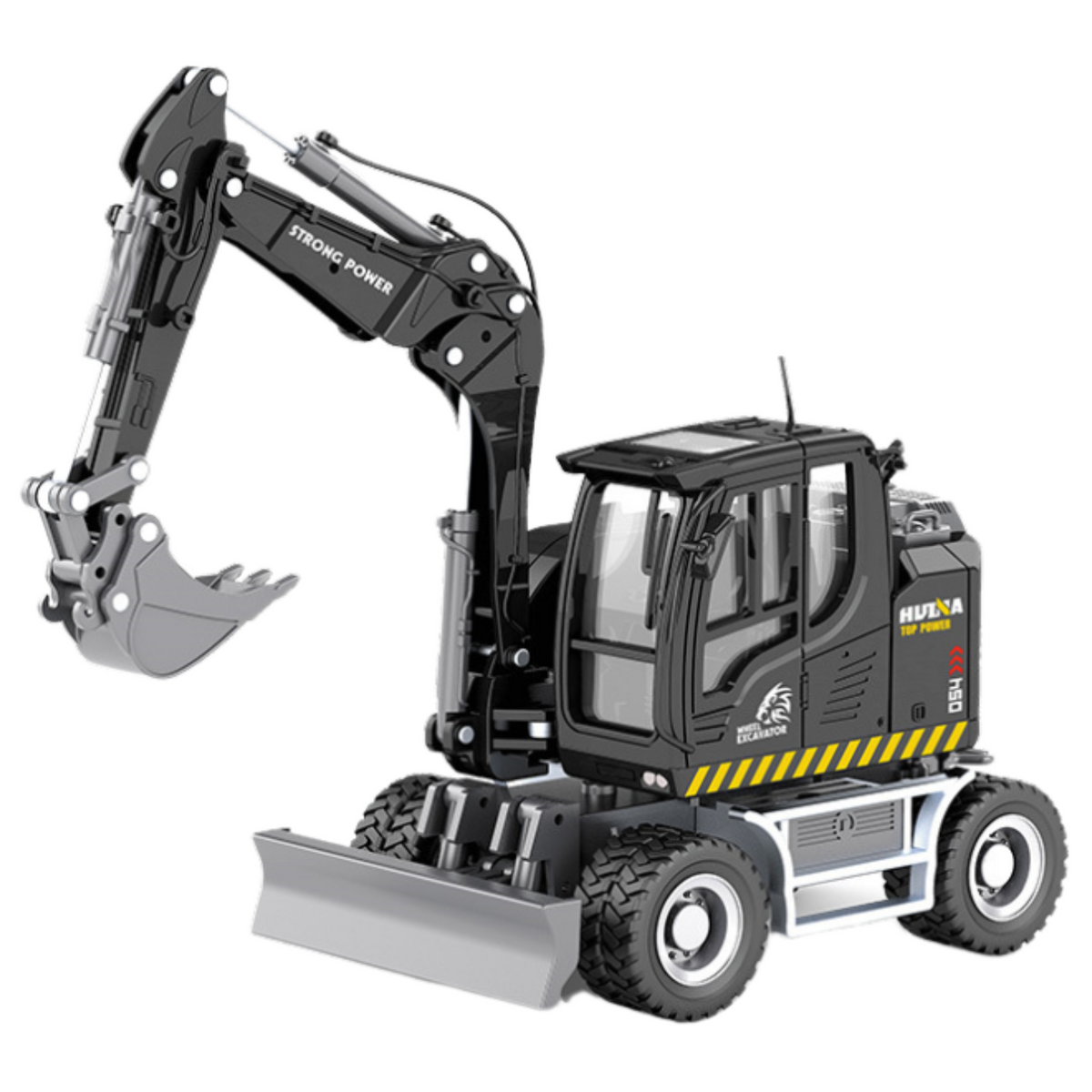 Escavadeira de Rodas com Bulldozer Metal Huina Preto 1:50