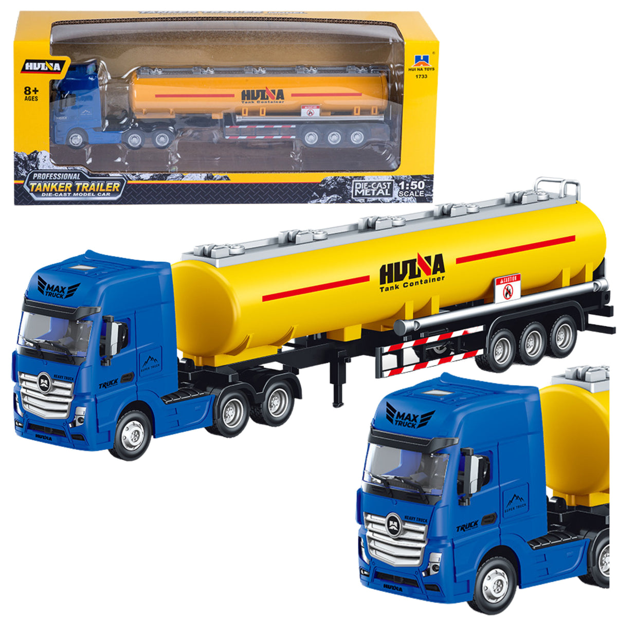 Peças móveis de metal para caminhão tanque amarelo 1:50