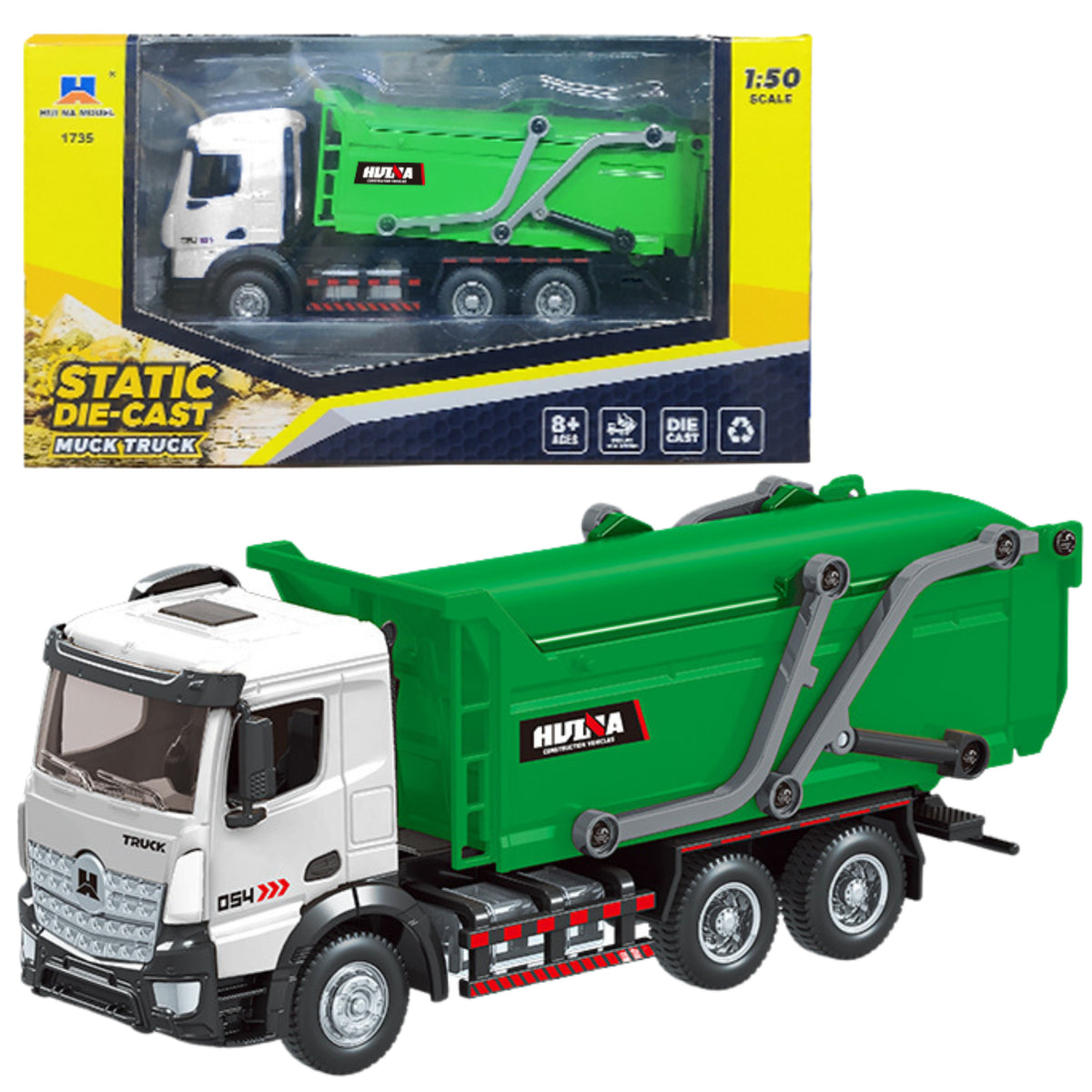 Caminhão de Lixo Metal Huina Verde 1:50