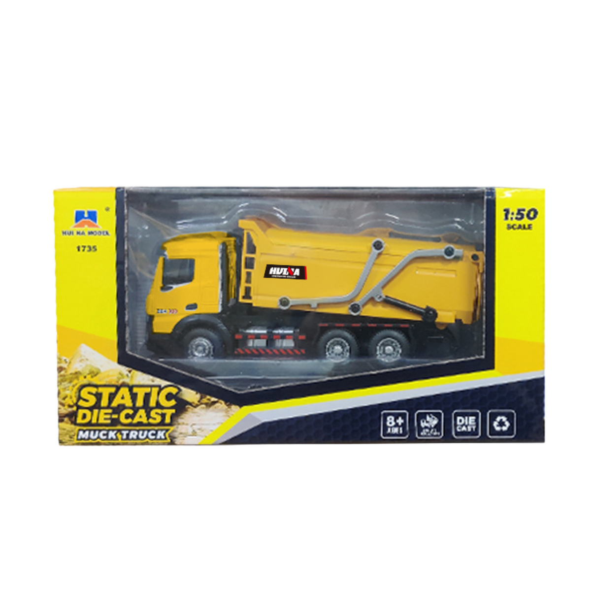Garbage Truck Metal Mobile Huina Yellow 1:50