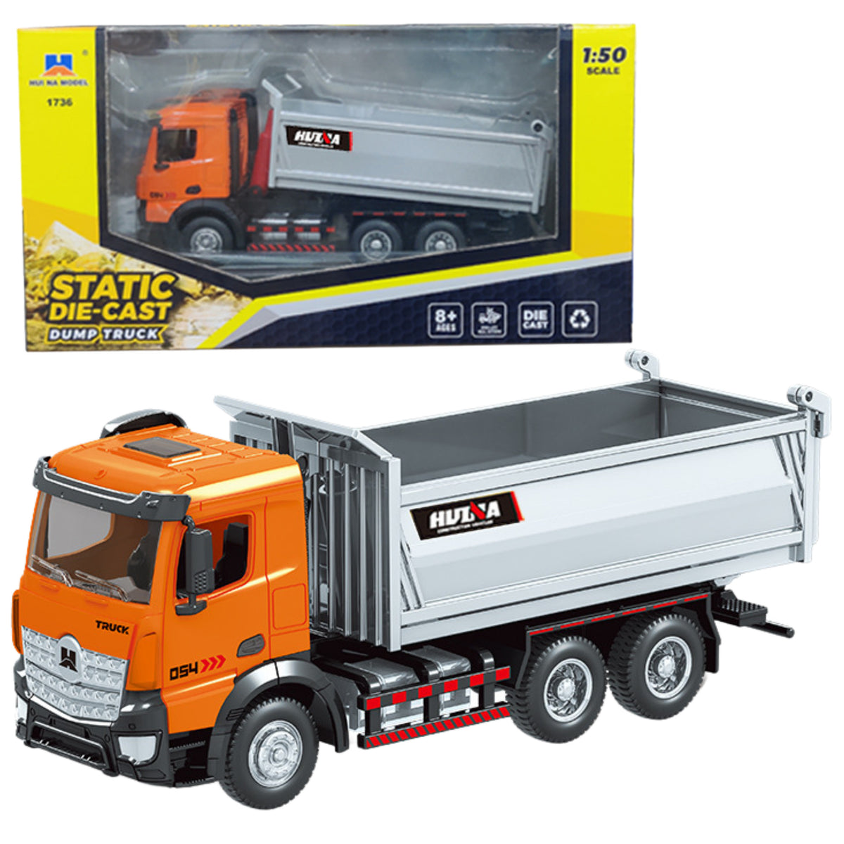 Caminhão Dumper Metal Huina Laranja 1:50
