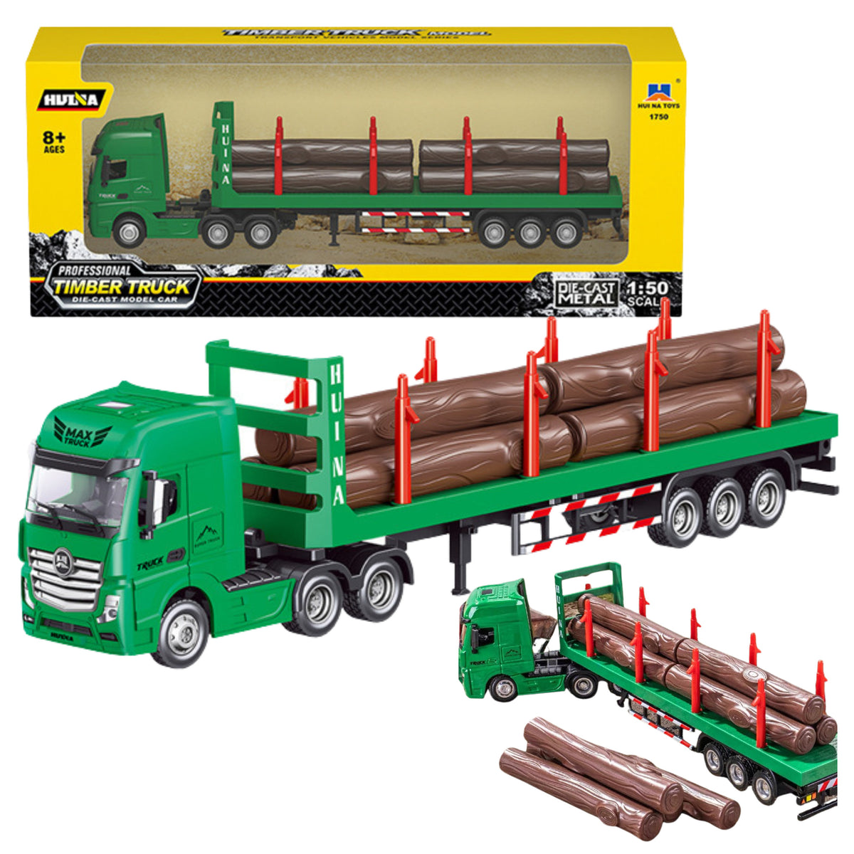 Transportador de Madeira Metal Huina 1:50 Verde