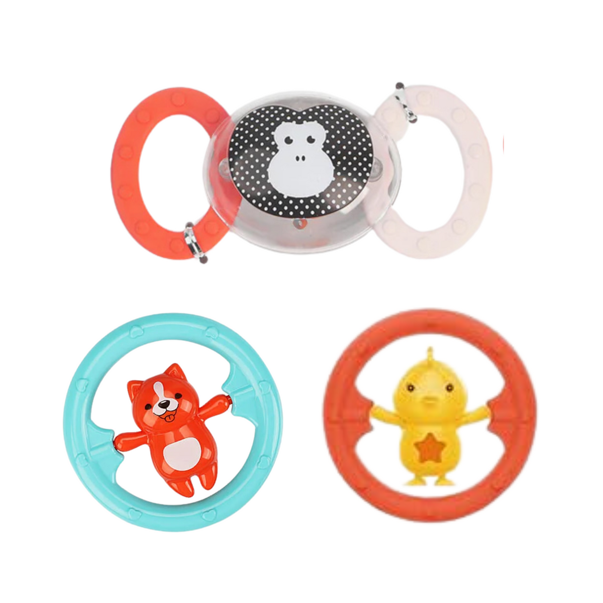 Set Of 6 Baby Rattle Teethers Animals