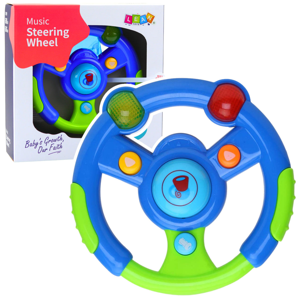 Interactive Steering Wheel For Toddlers Lights Sounds Green-blue