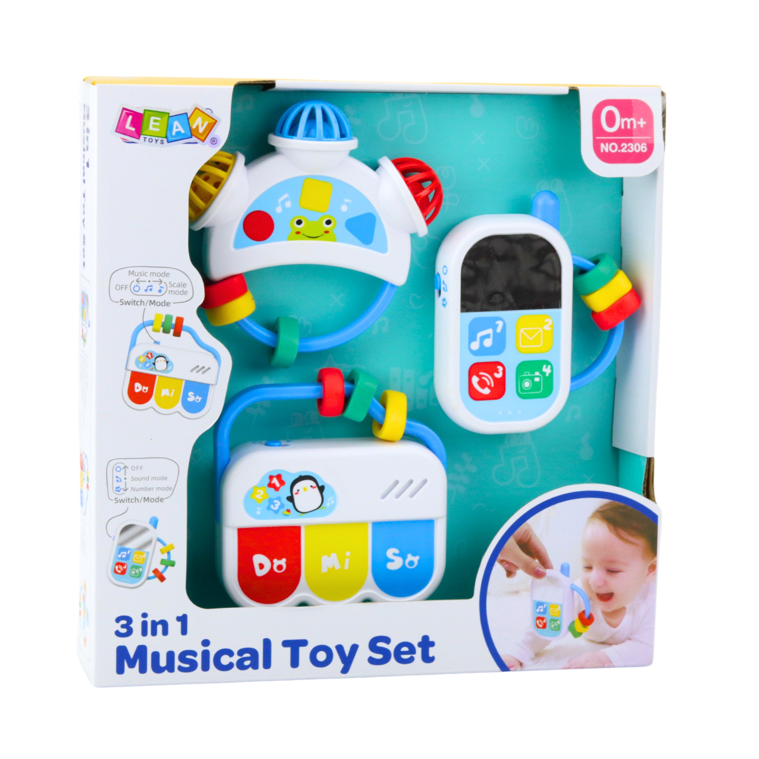 Set Of Musical Toys For Toddlers. Telephone Tambourine Keys Sounds 3 Pcs.