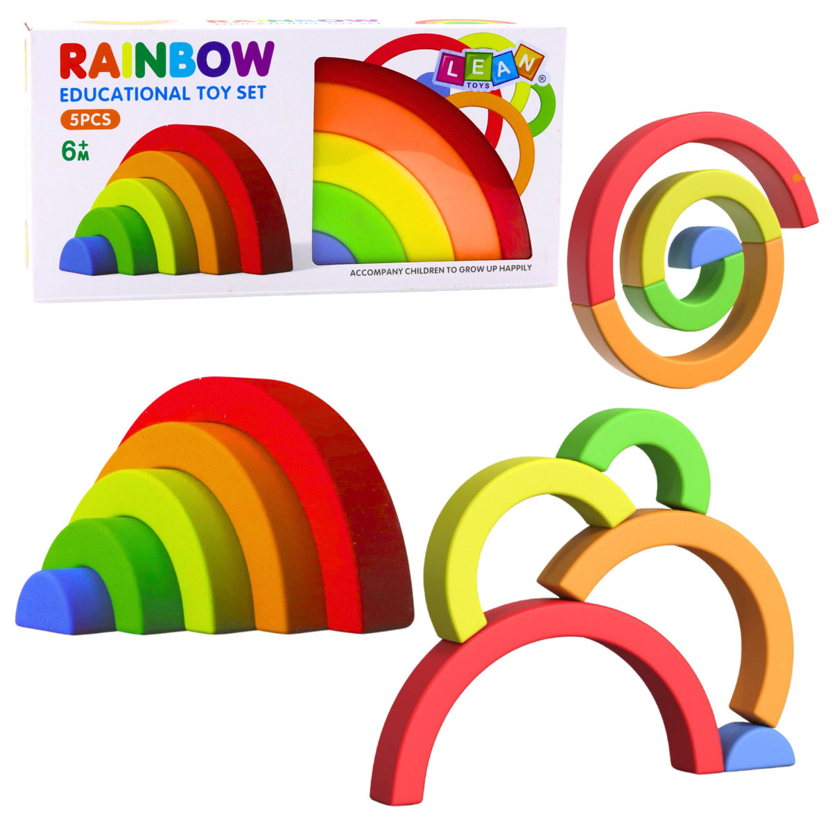 Rainbow Puzzle For Toddlers Colorful Rubber Blocks 5 Pcs.
