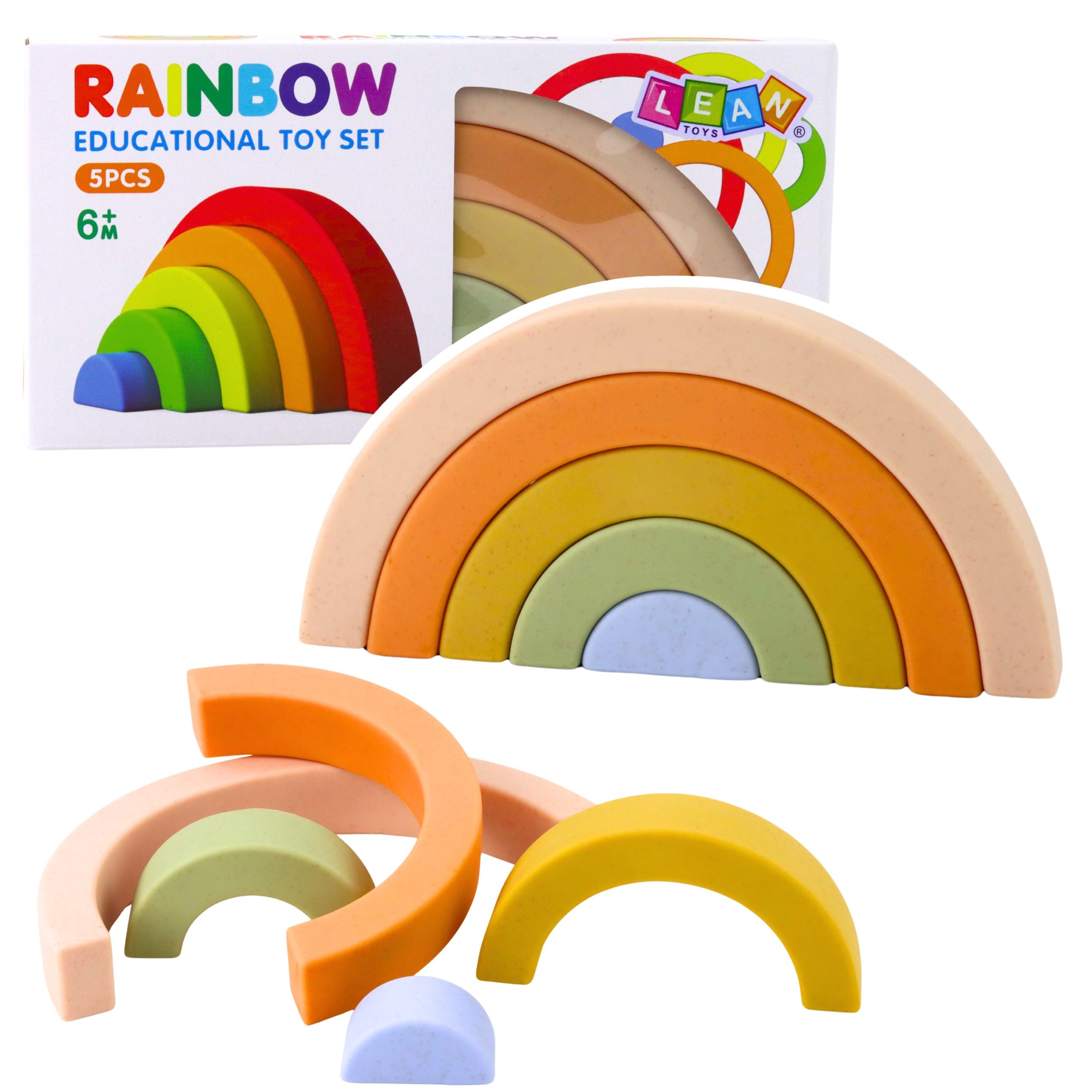 Rainbow Puzzle For Toddlers Pastel Rubber Blocks 5 Pcs.
