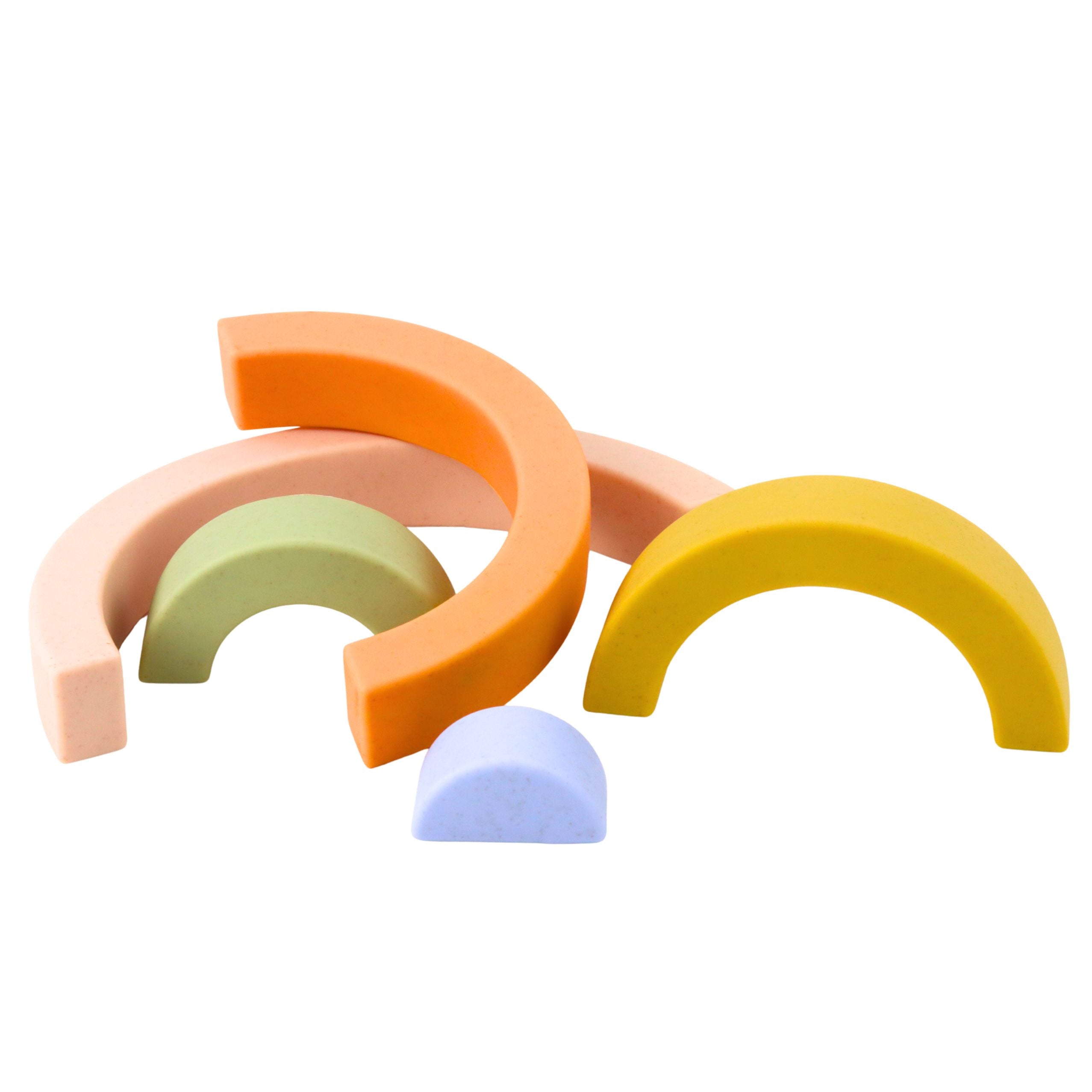 Rainbow Puzzle For Toddlers Pastel Rubber Blocks 5 Pcs.