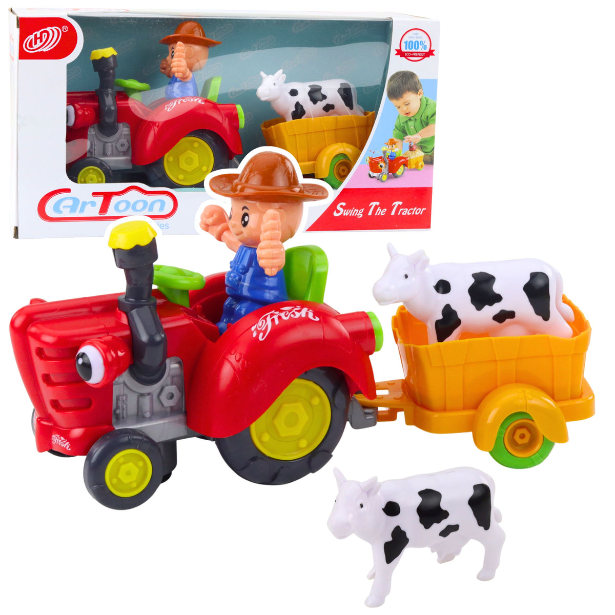 Interactive Farmer's Tractor With Trailer Cow Figure Lights And Sounds