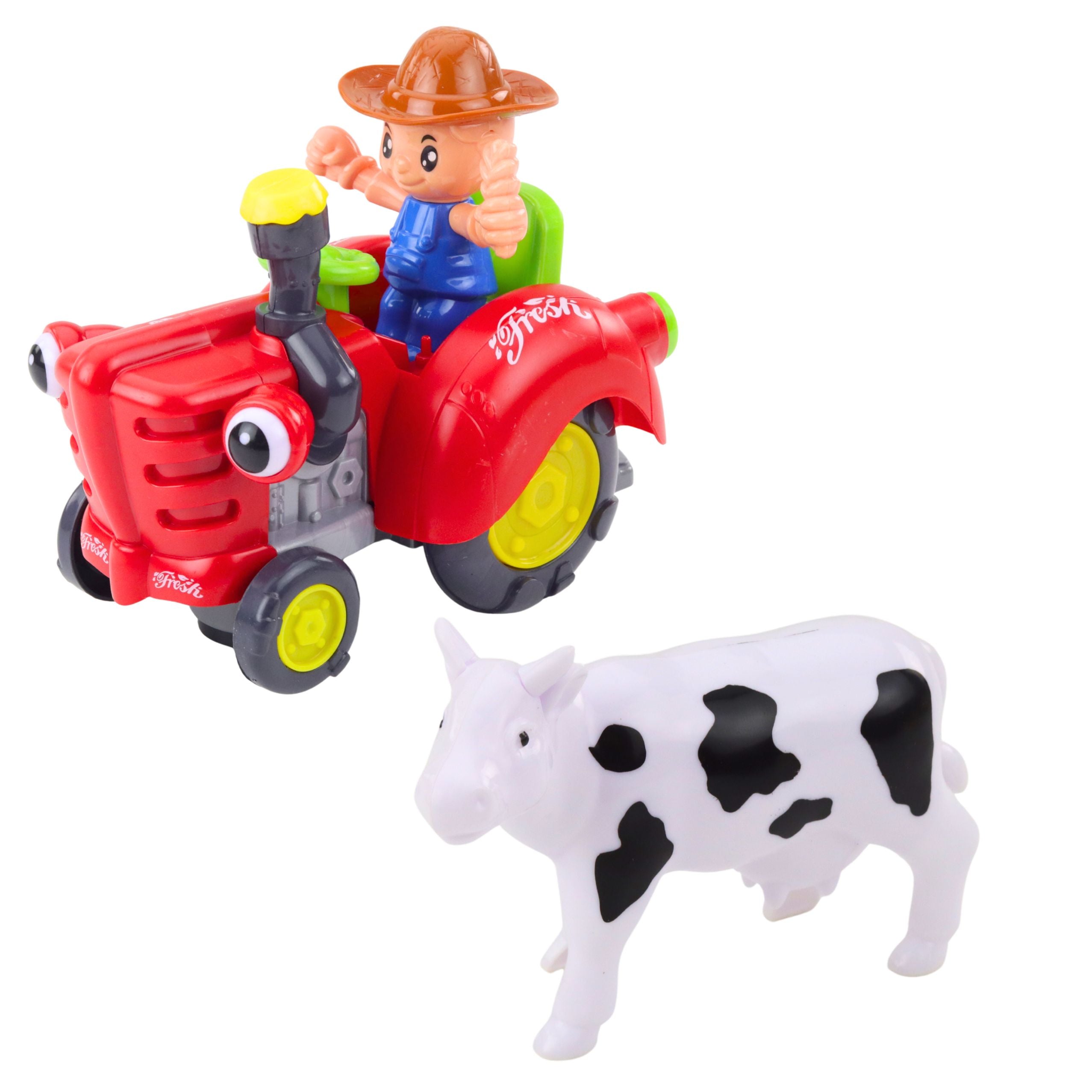 Interactive Farmer's Tractor With Trailer Cow Figure Lights And Sounds