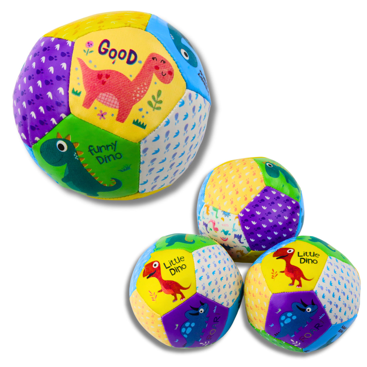 Set Of Soft Balls With Dinosaurs Colorful 9cm 3pcs