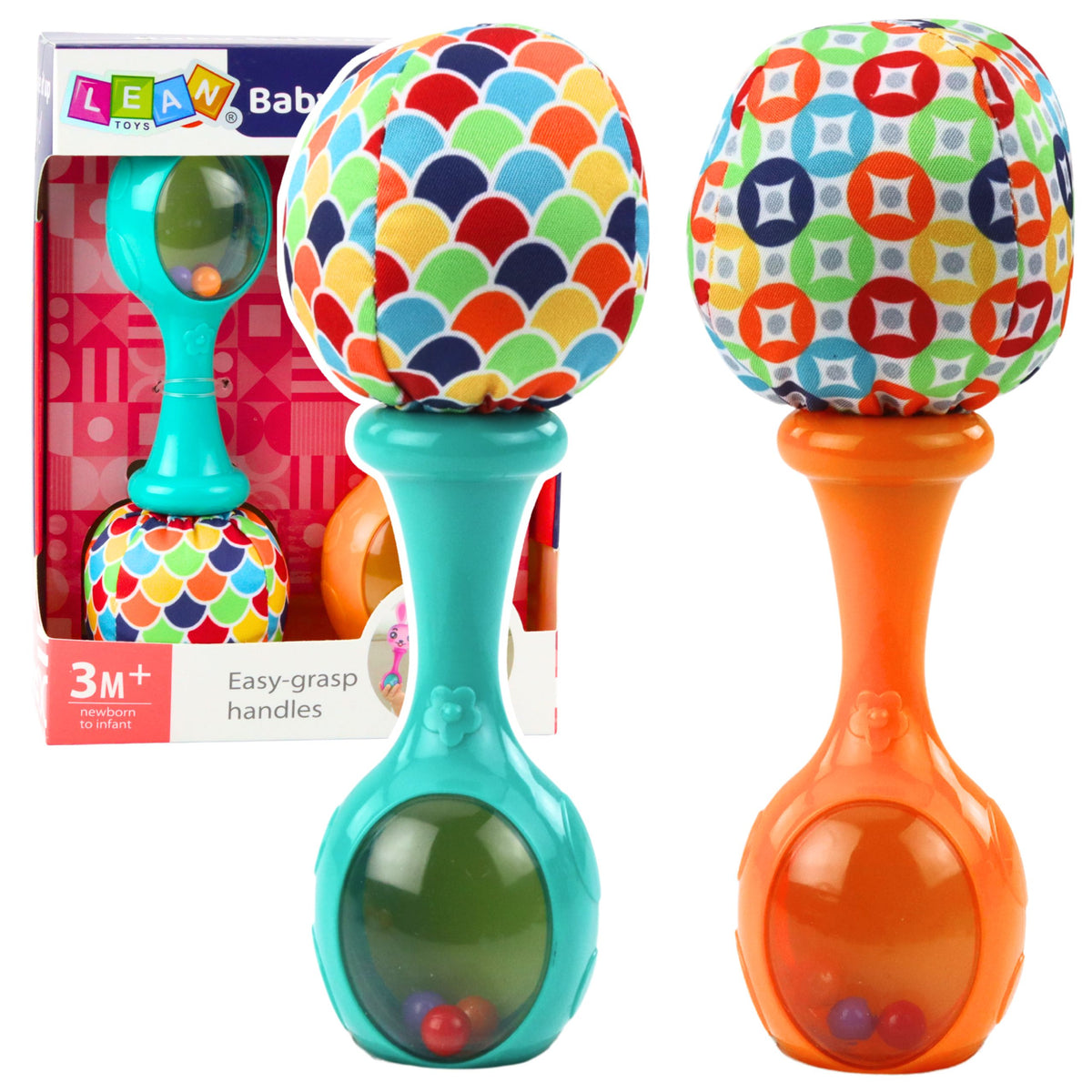Set Of Rattles With Soft Ball Patterns Orange Green 2 Pcs