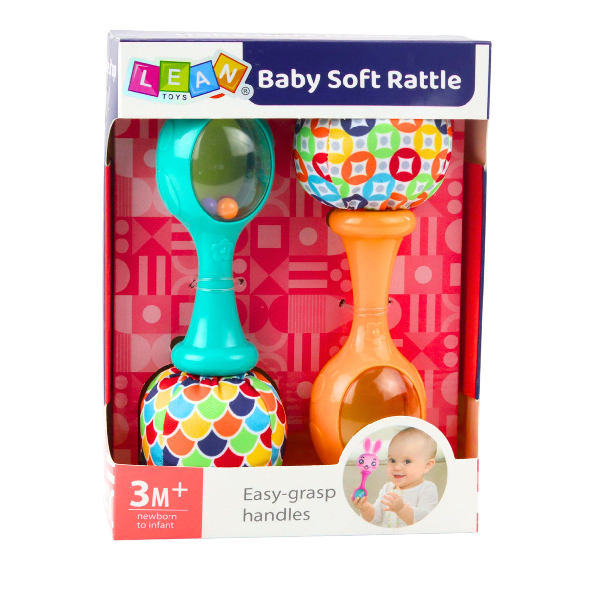 Set Of Rattles With Soft Ball Patterns Orange Green 2 Pcs