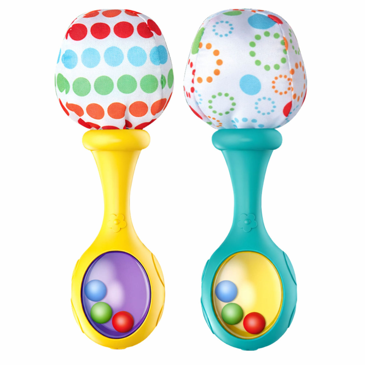 Set Of Rattles With Soft Ball Patterns Yellow Green 2pcs