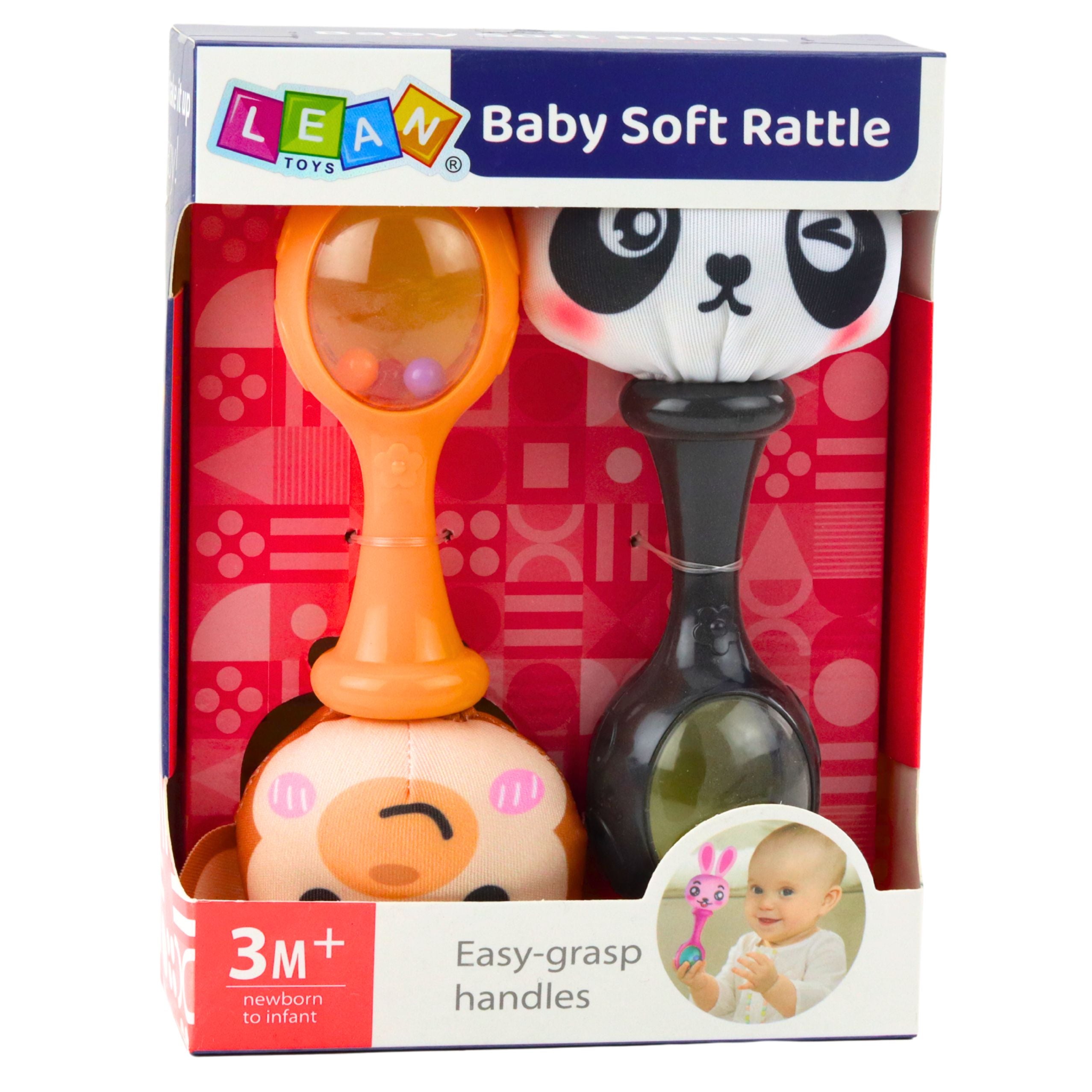 Set Of Rattles With Soft Balls Monkey Panda Patterns 2 Pcs