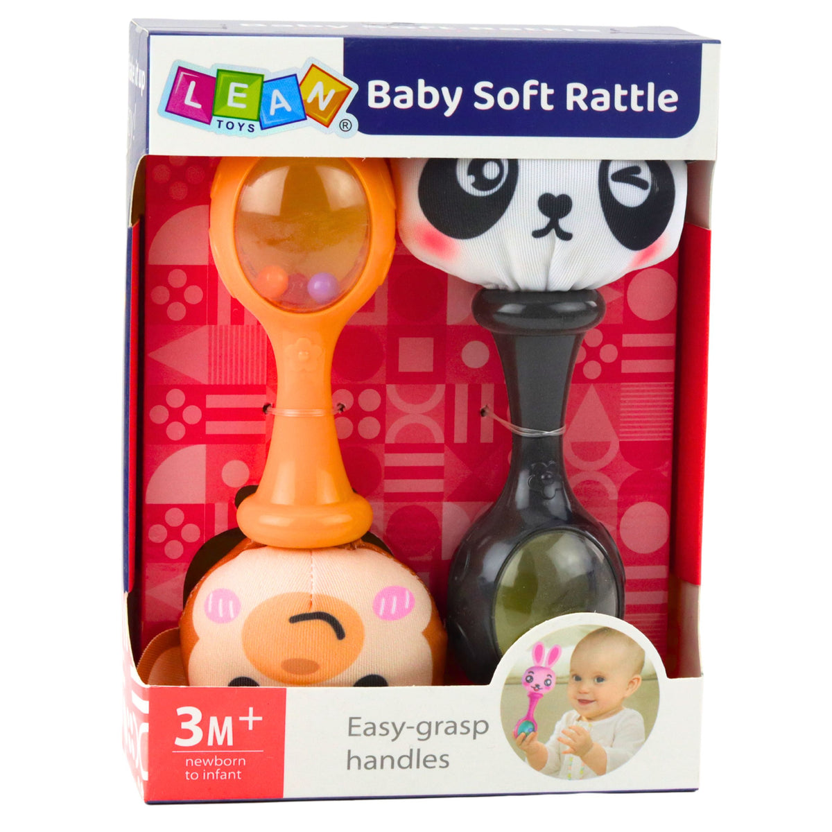 Set Of Rattles With Soft Balls Monkey Panda Patterns 2 Pcs