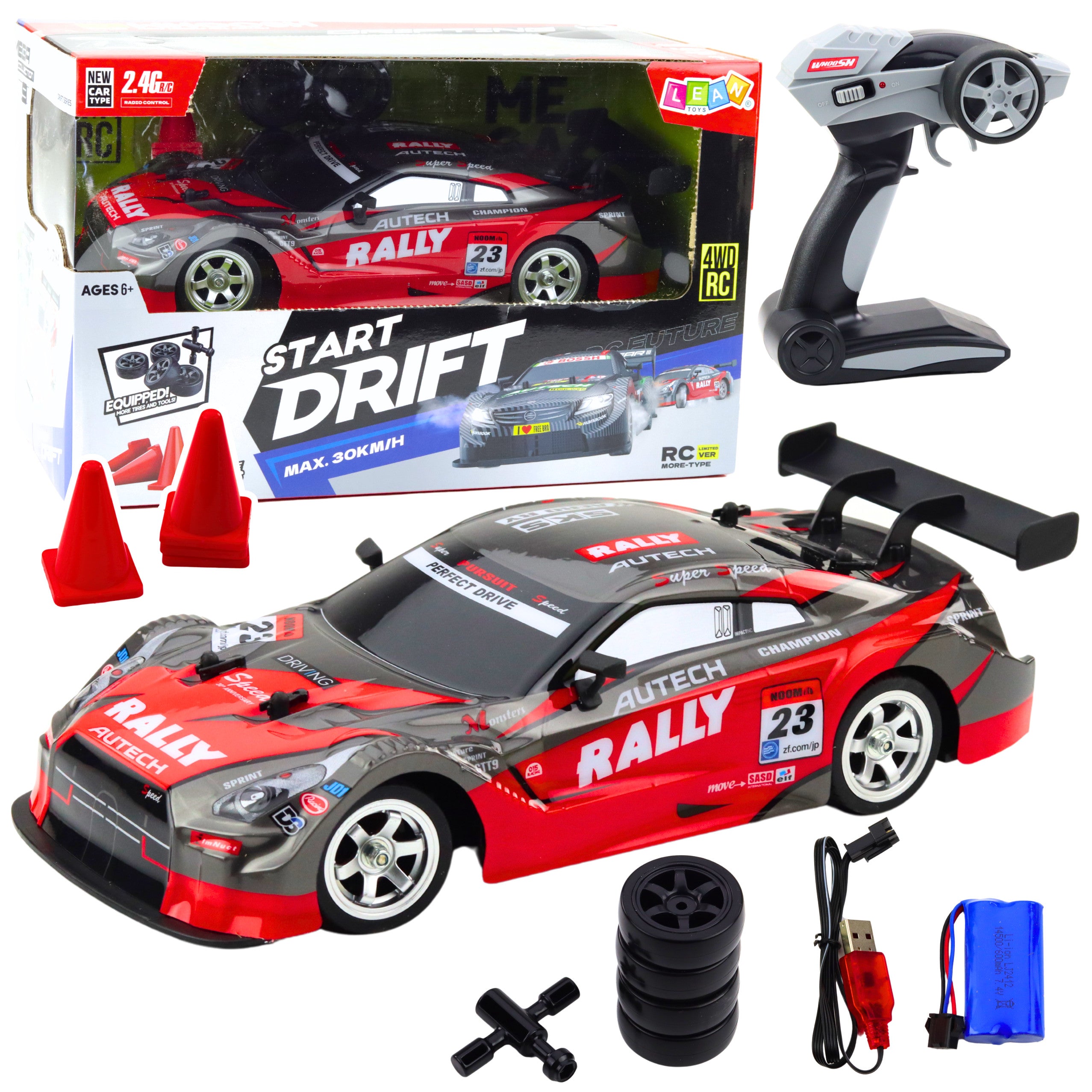 Drift Car Racing Rc Rouge Noir 30km/h 1:16