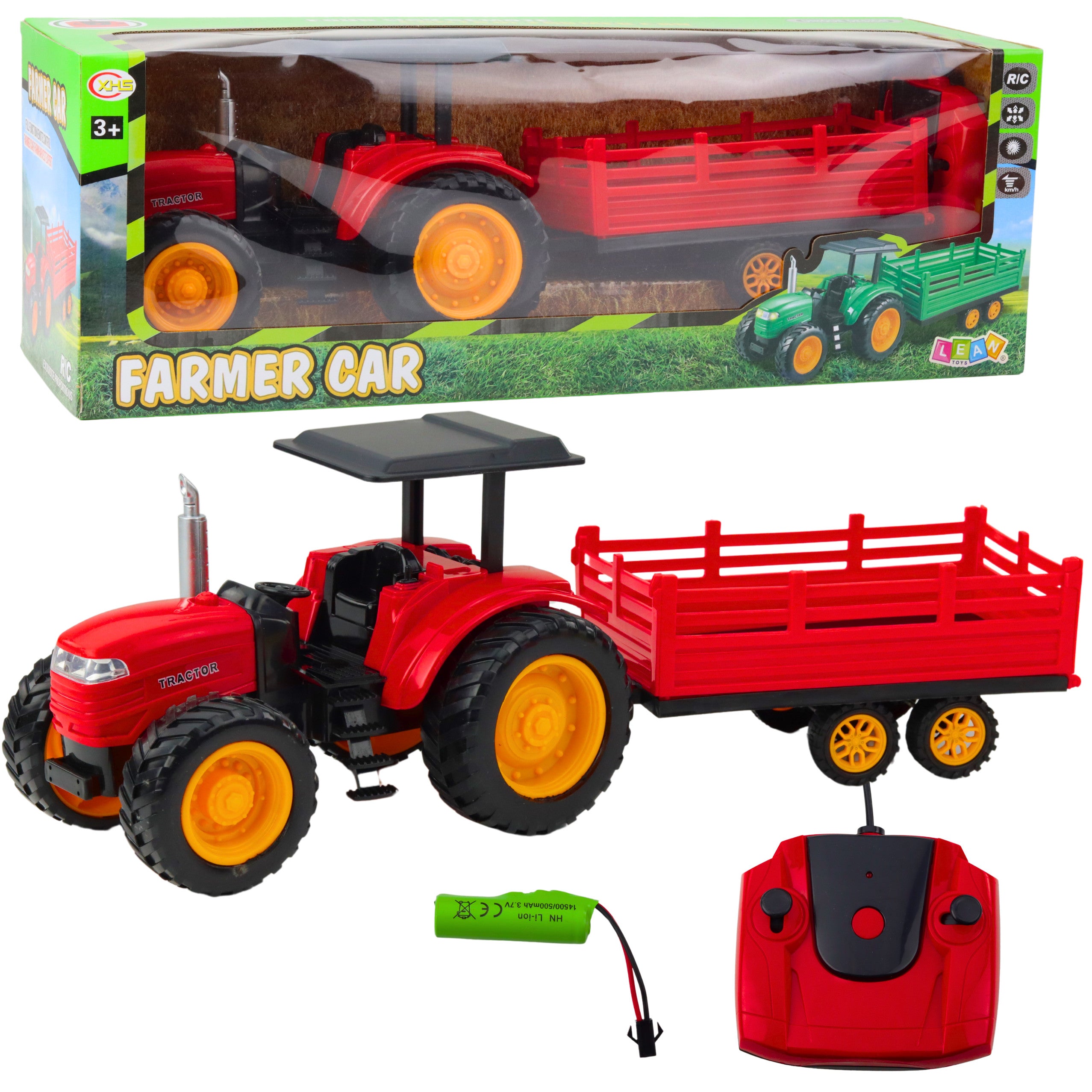 Rc Remote Controlled Farm Tractor With Trailer Red