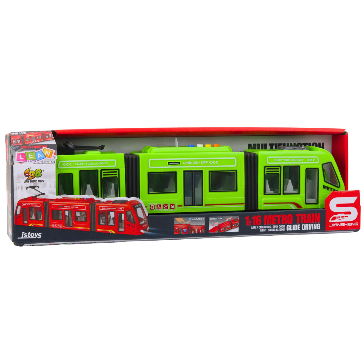 Stadt-U-Bahn-Straßenbahn öffnet Türen, Lichter, Geräusche, grün, 1:16