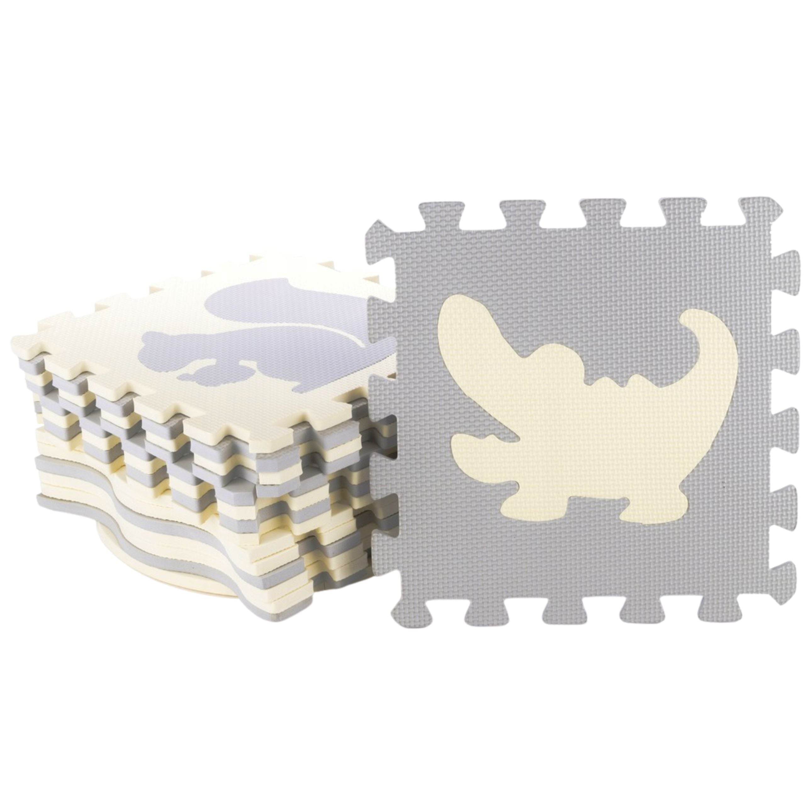 Soft Puzzle Educational Mat Animals Eva Foam Beige Gray 9 Pcs.