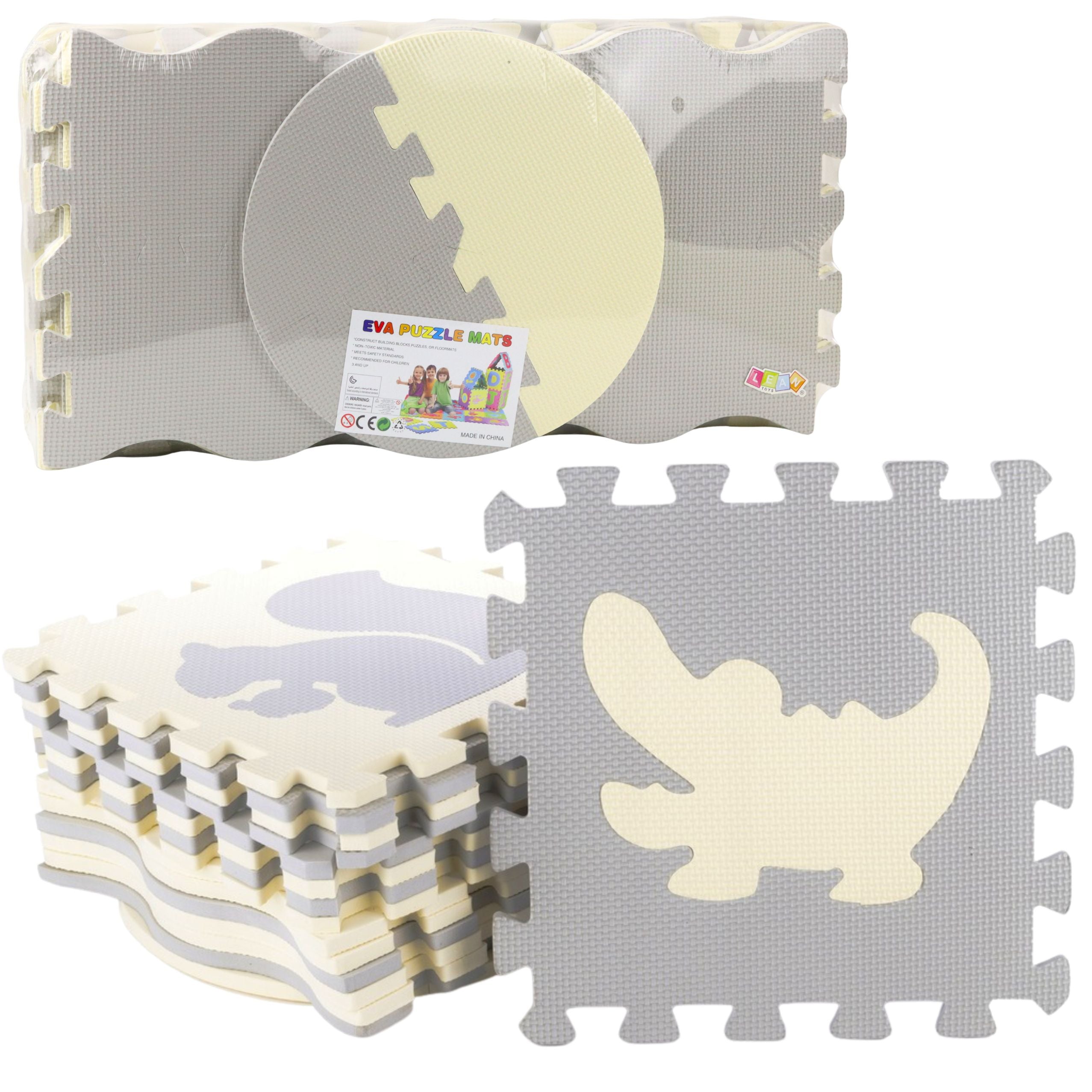 Soft Puzzle Educational Mat Playpen Eva Foam Beige Gray 25 Pcs.