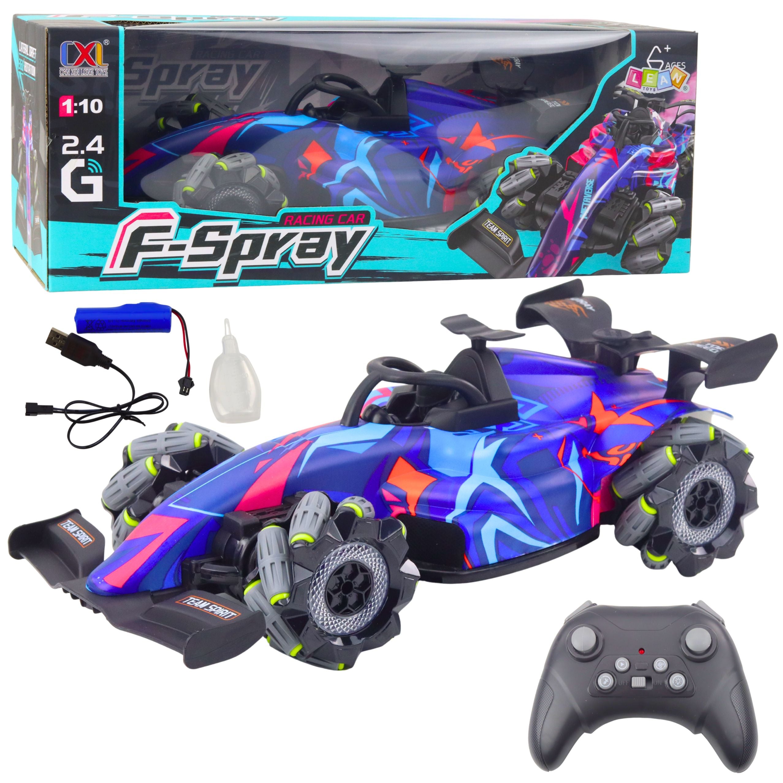 Rc Remote Controlled Racer 1:10 Lights Sounds Water Steam Blue