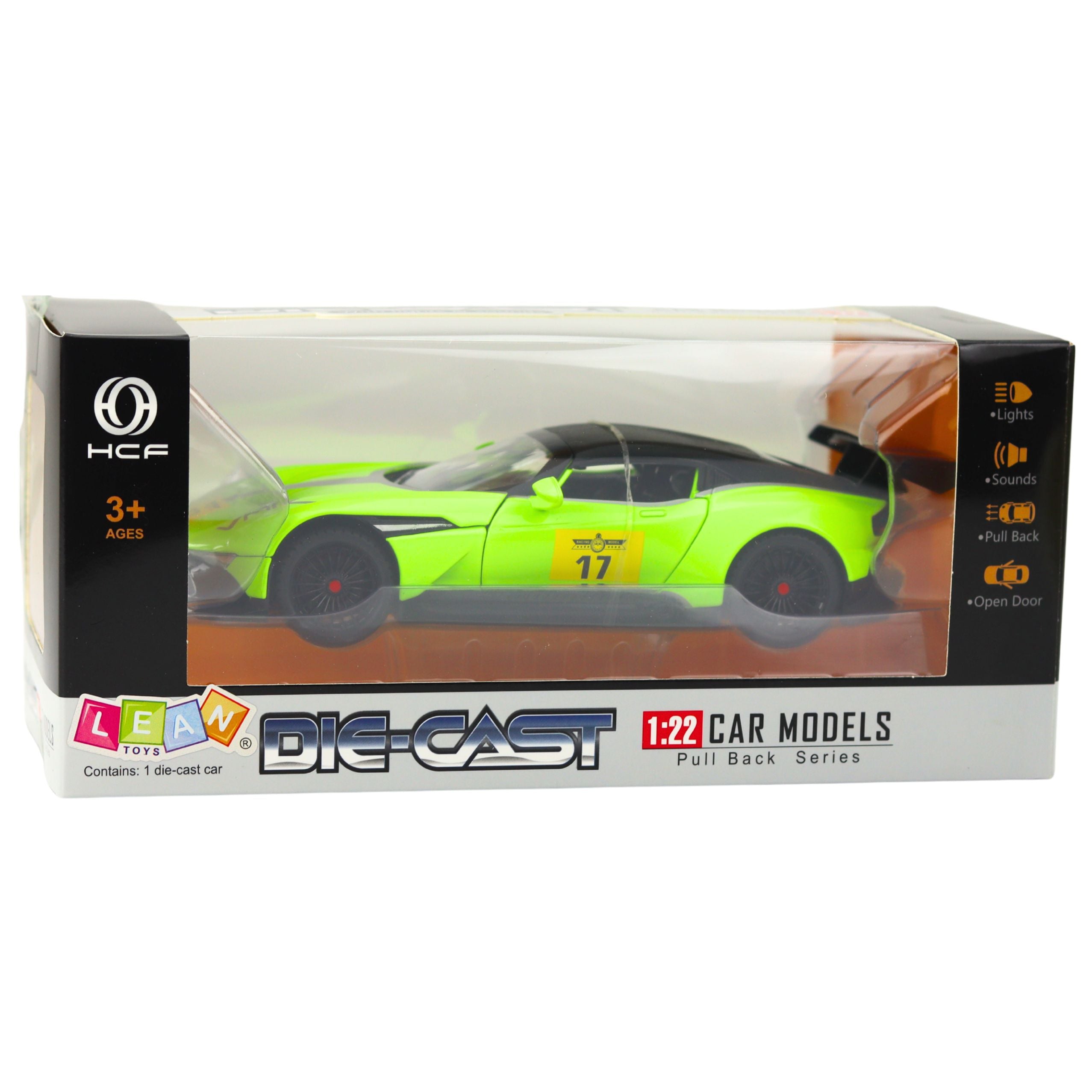 Sports Car With Pull-back Drive Lights Sounds Green 1:22