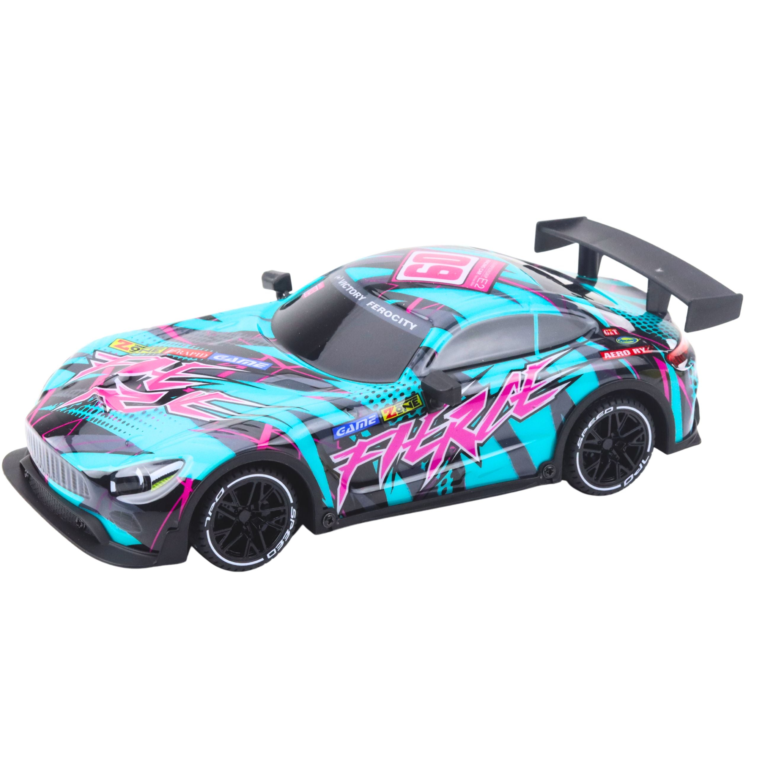 Rc Racing Car With Illuminated Turquoise Body