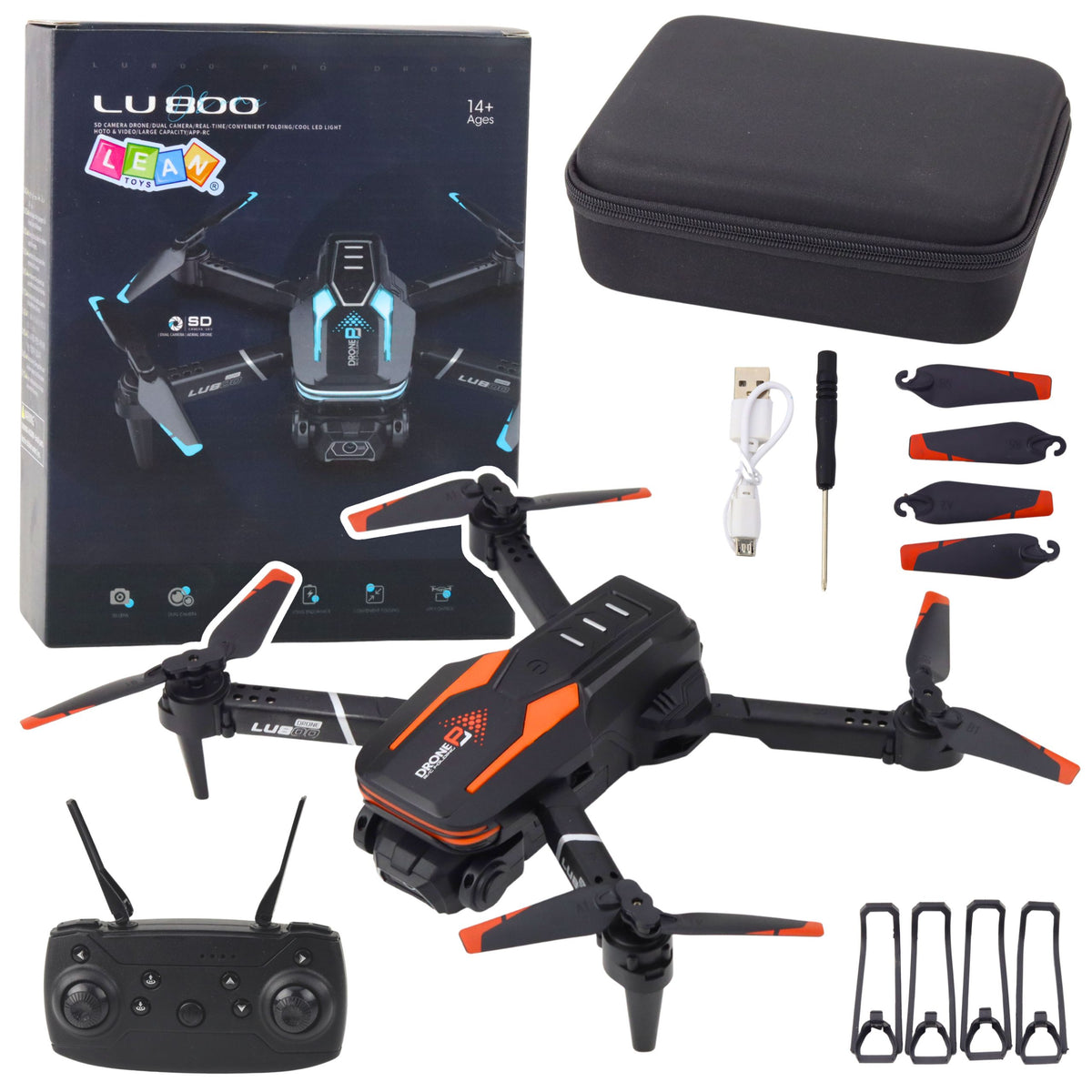 Remote Controlled Drone Lu800 Camera Led Lights Orange