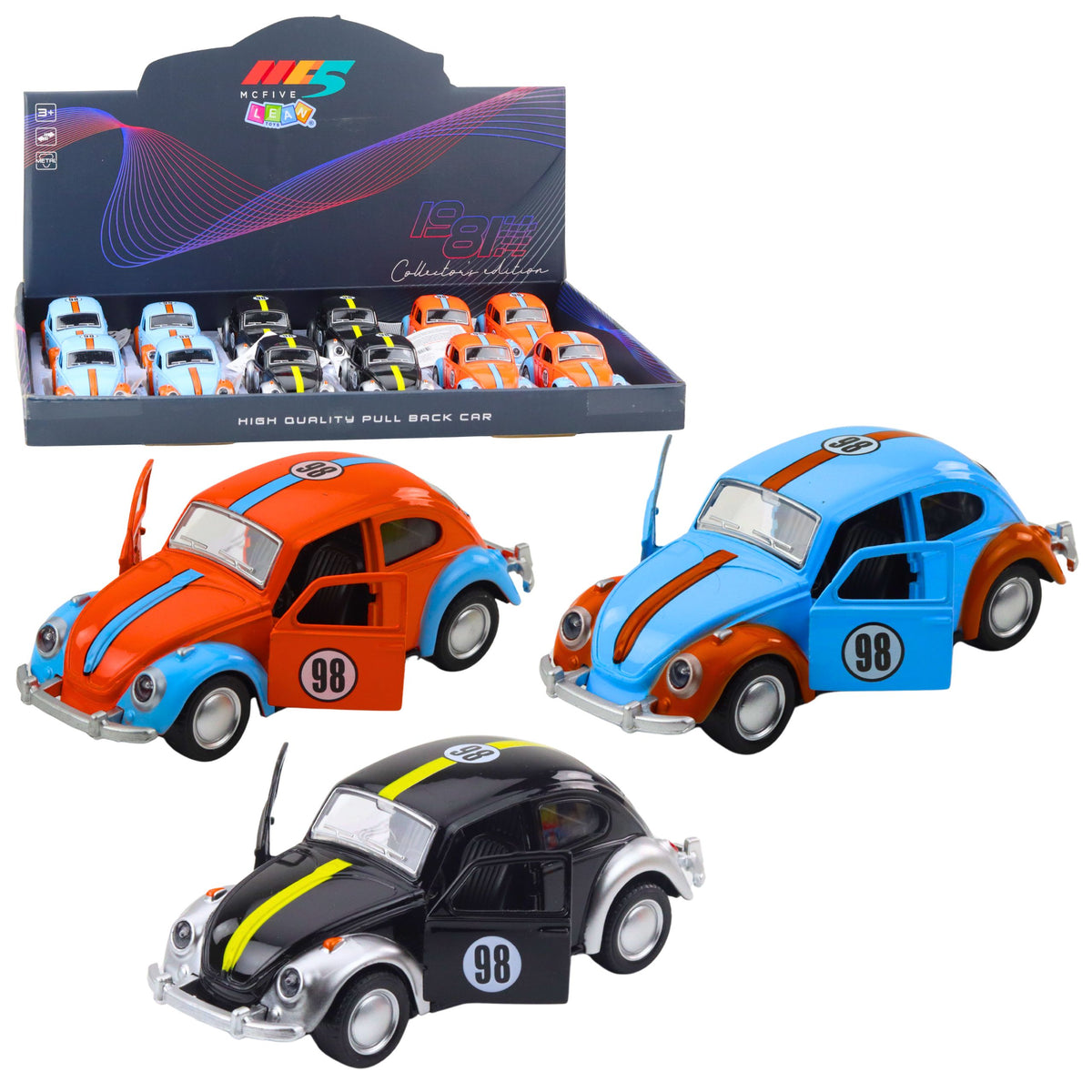 Classic Beetle Car Metal Pull-back Drive Opening Doors Mix