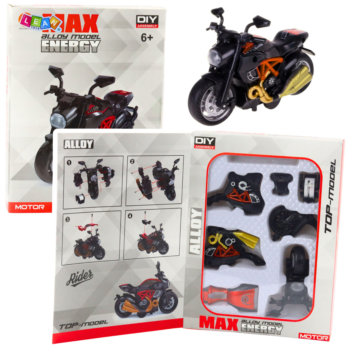 Motorcycle To Assemble Screw Metal 1:14 Diy Black And Orange