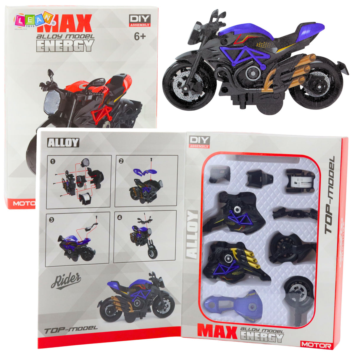 Motorcycle Toy For Assembling Screws Metal 1:14 Diy Black And Blue