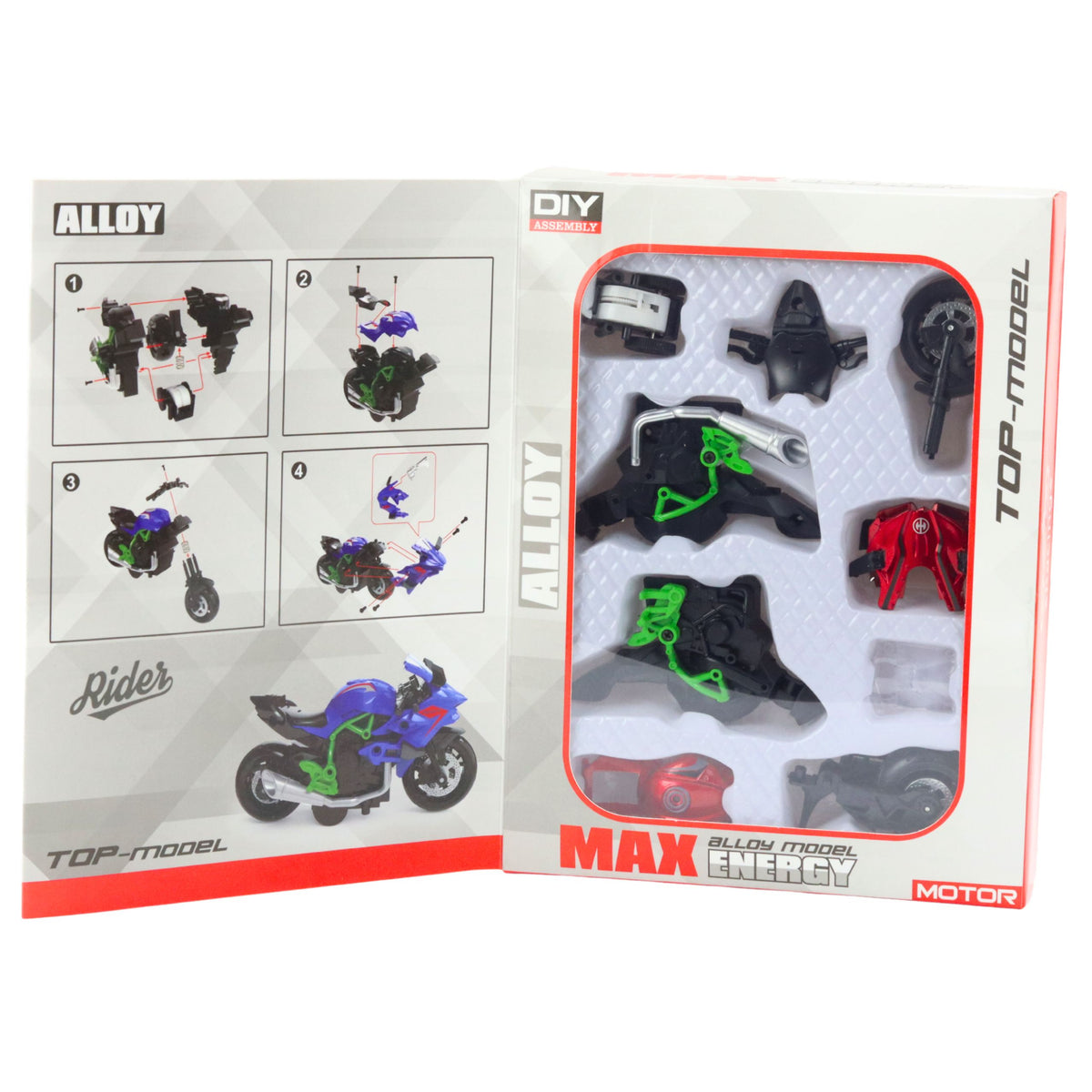 Motorcycle To Assemble Screw Metal 1:14 Diy Green-red