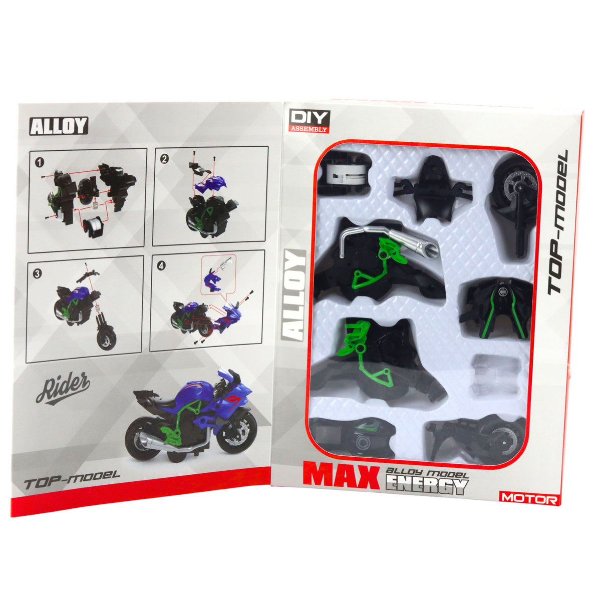 Motorcycle To Assemble Screw Metal 1:14 Diy Green-black