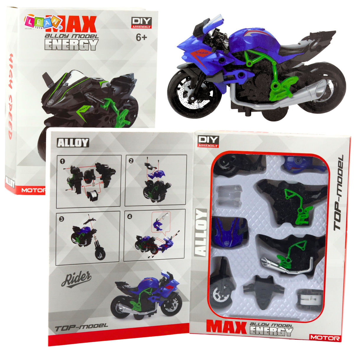 Motorcycle To Assemble Screw Metal 1:14 Diy Green-blue