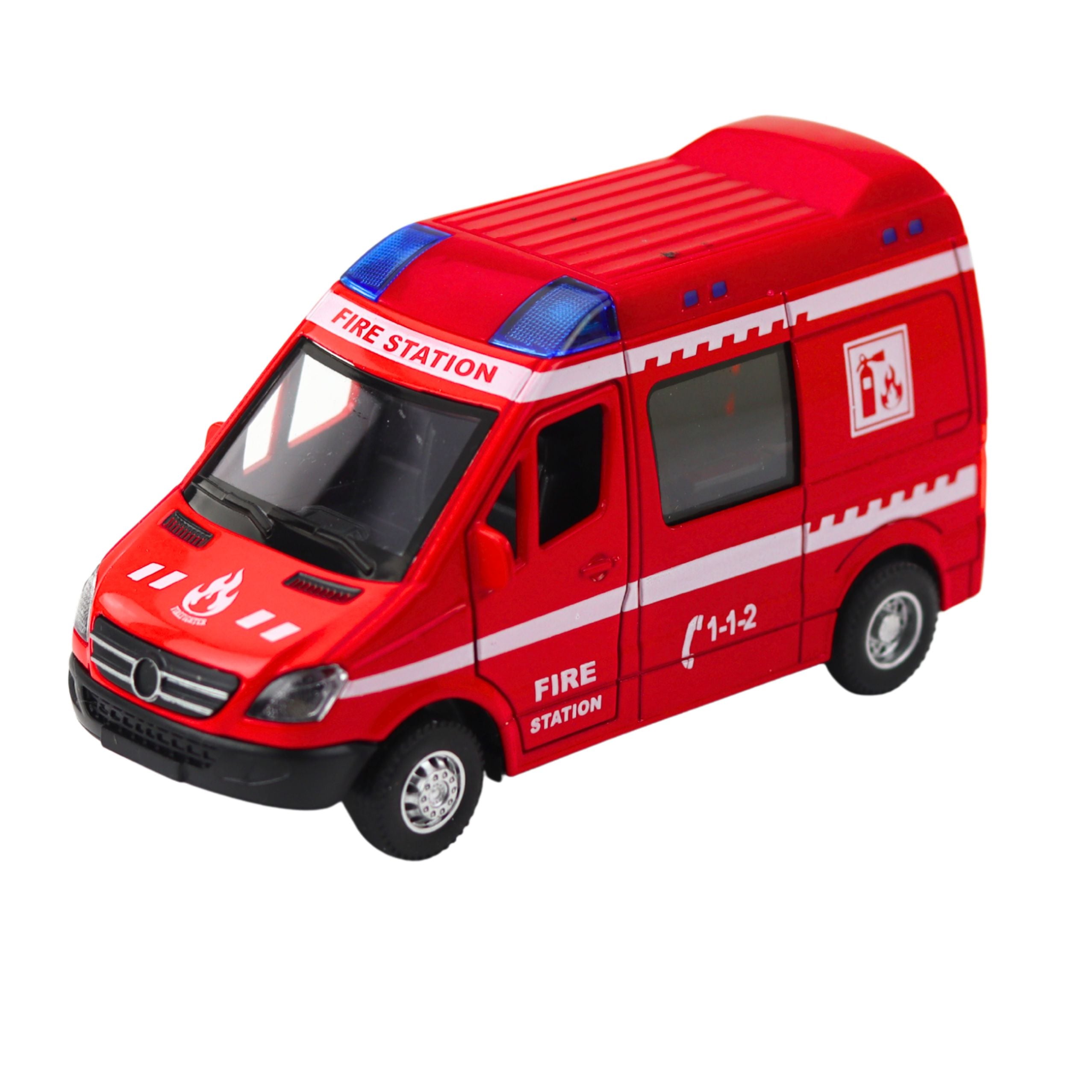 Fire Truck Metal Pull Back Motor Lights Sounds Red 1:32
