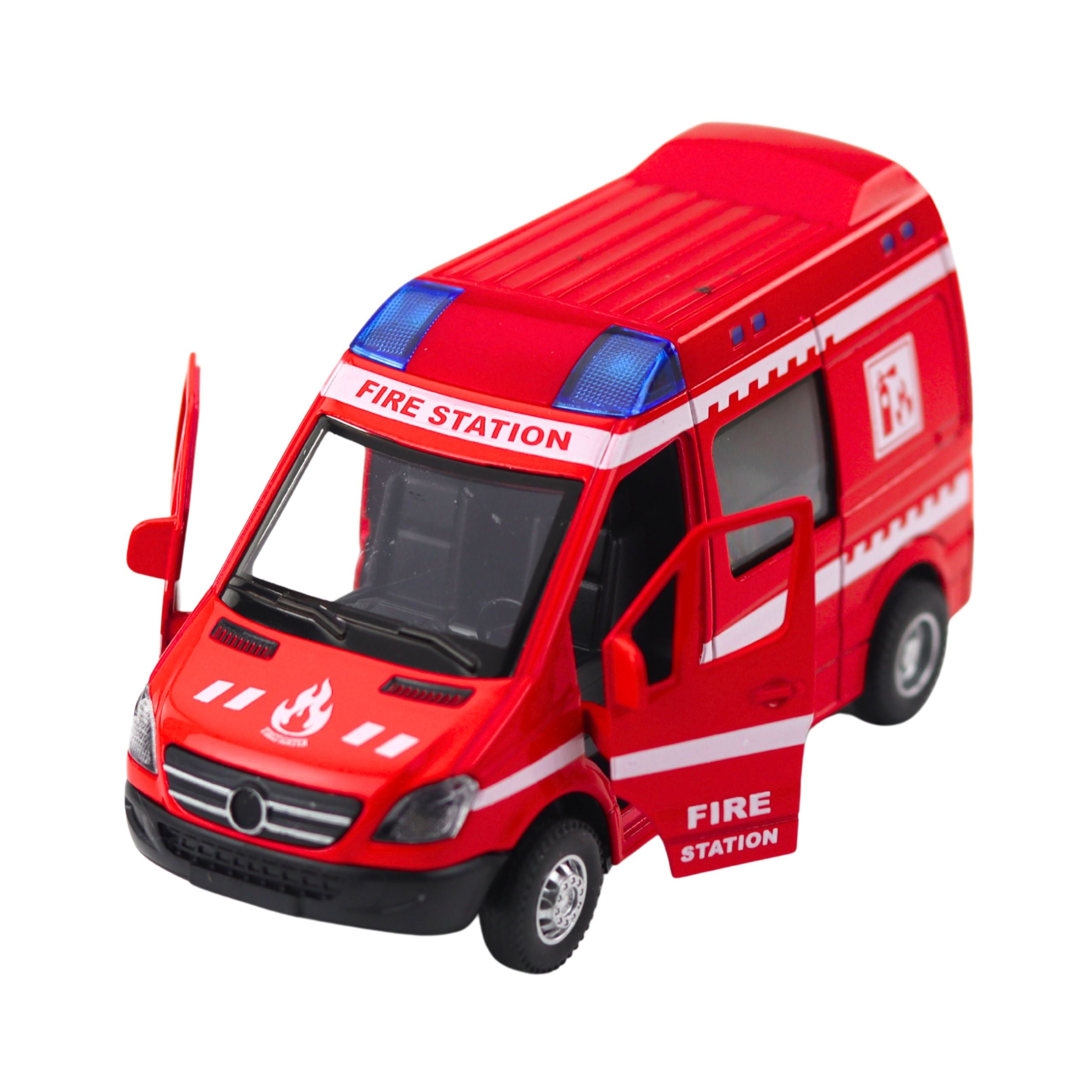 Fire Truck Metal Pull Back Motor Lights Sounds Red 1:32