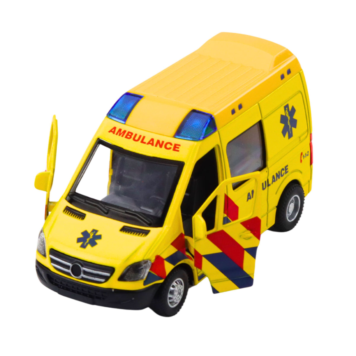 Ambulance Metal Pull Back Motorized Lights Sounds Yellow 1:32