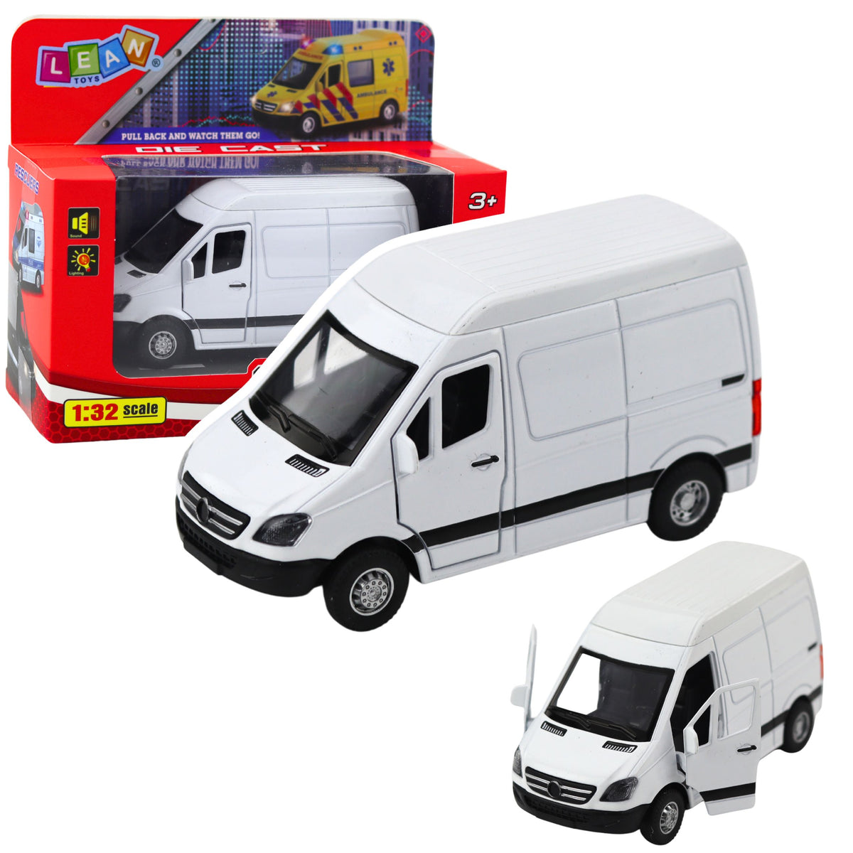 Metal Delivery Truck With Pull Back Motor Lights Sounds White 1:32